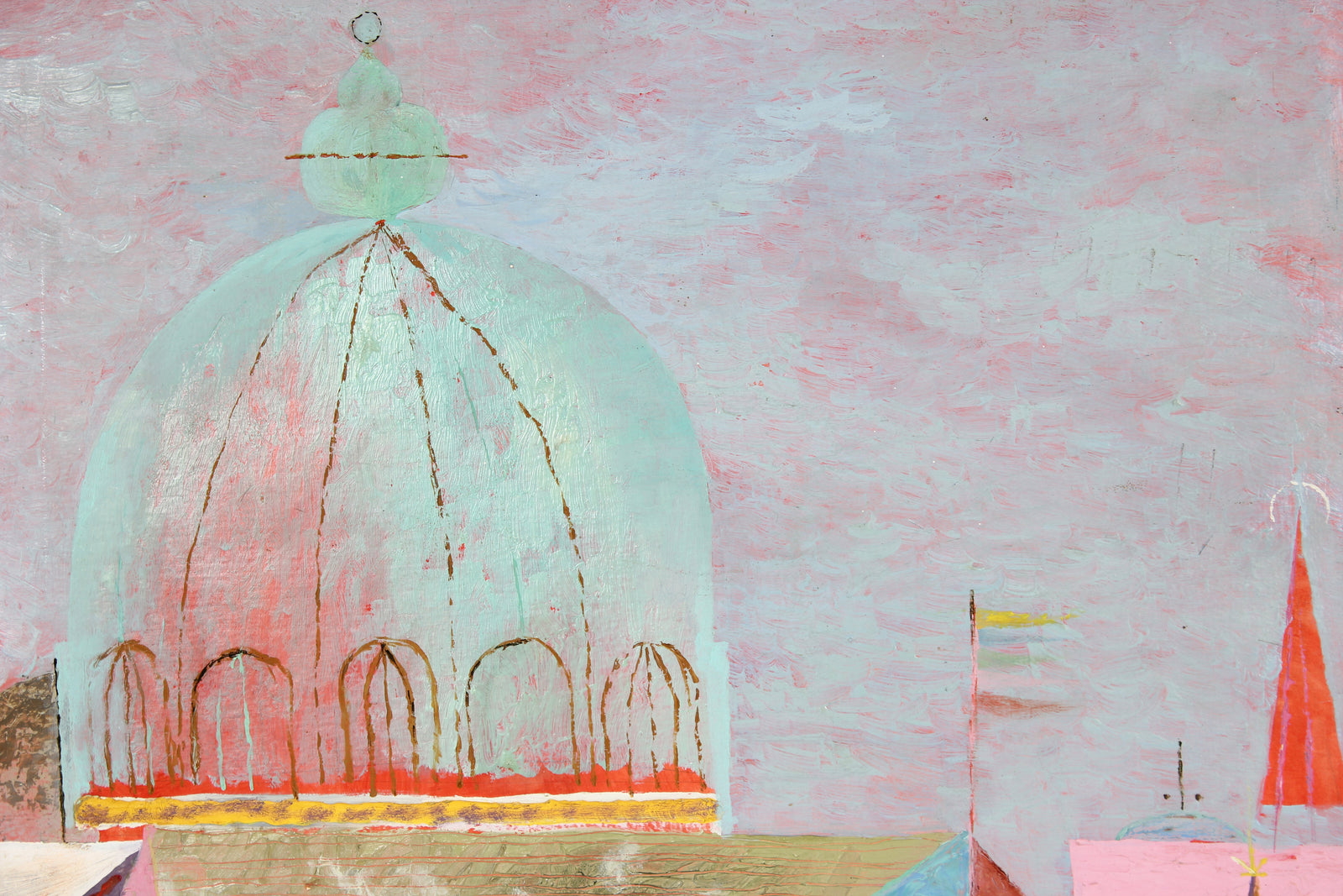 Colorful Abstracted Cityscape<br>Late 1950s Oil on Canvas <br><br>#A6561