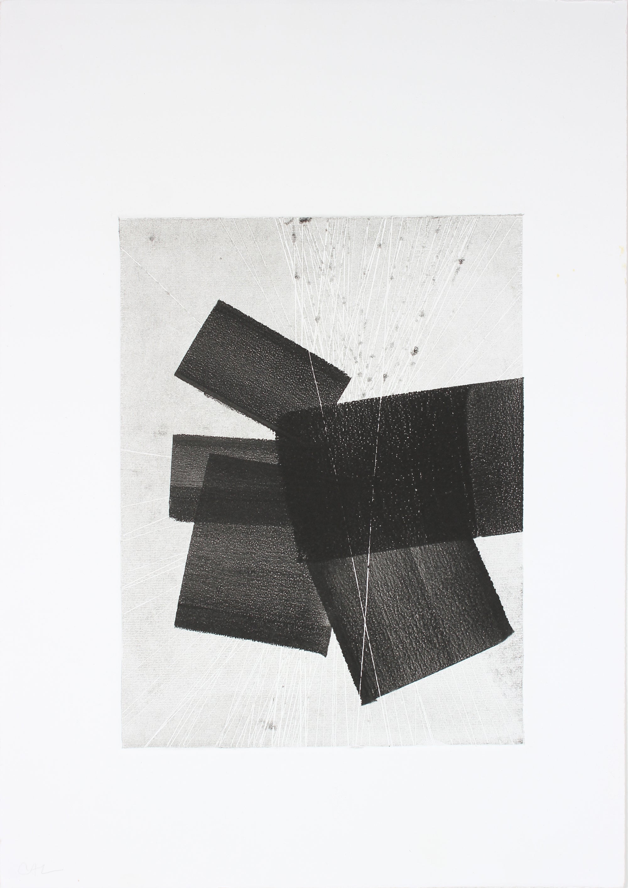 Rectilinear Monochrome Abstract<br>Late 20th Century Monotype<br><br>#A6719