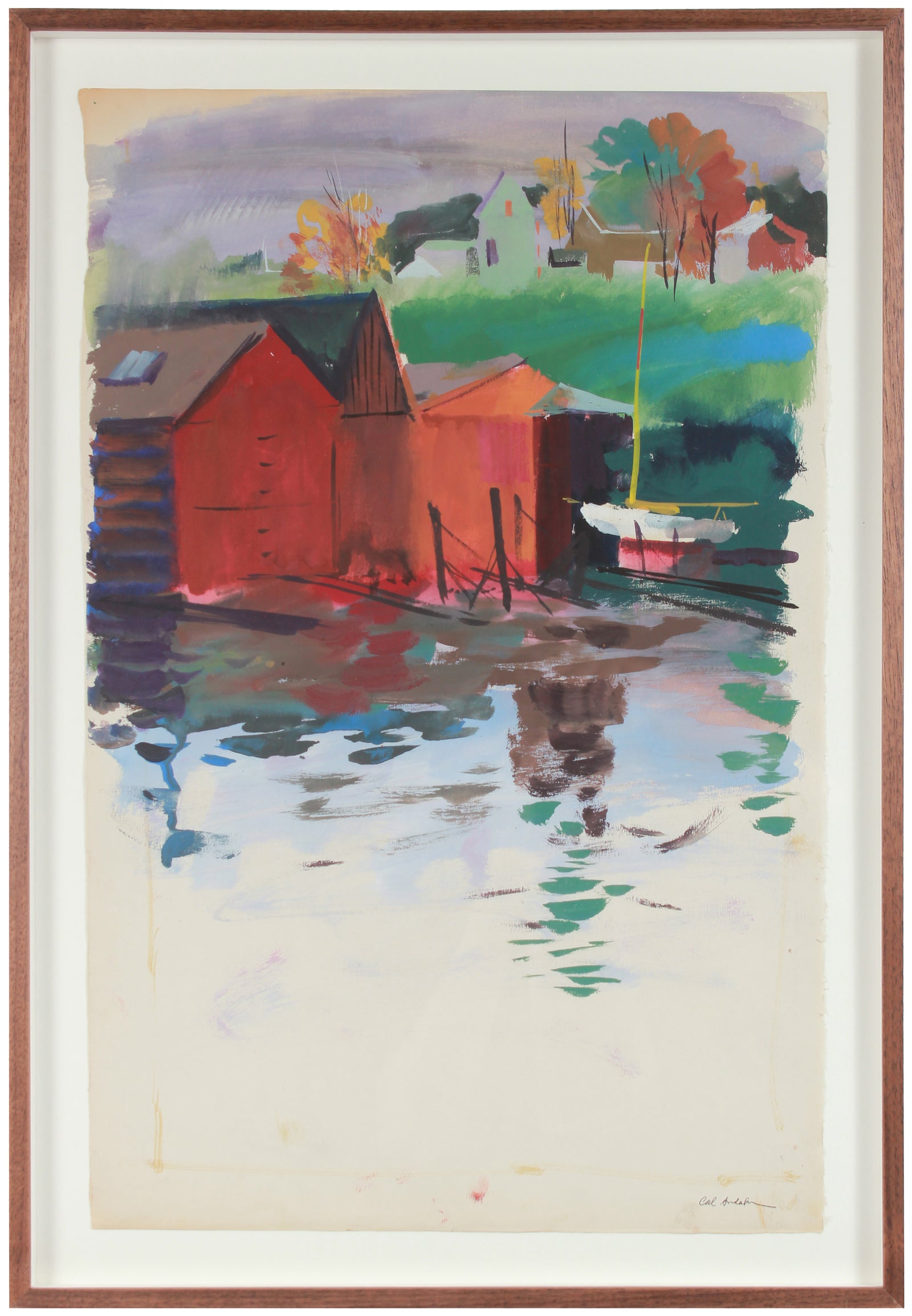 Pastoral Water Scene <br>Mid 20th Century Gouache <br><br>#A6724