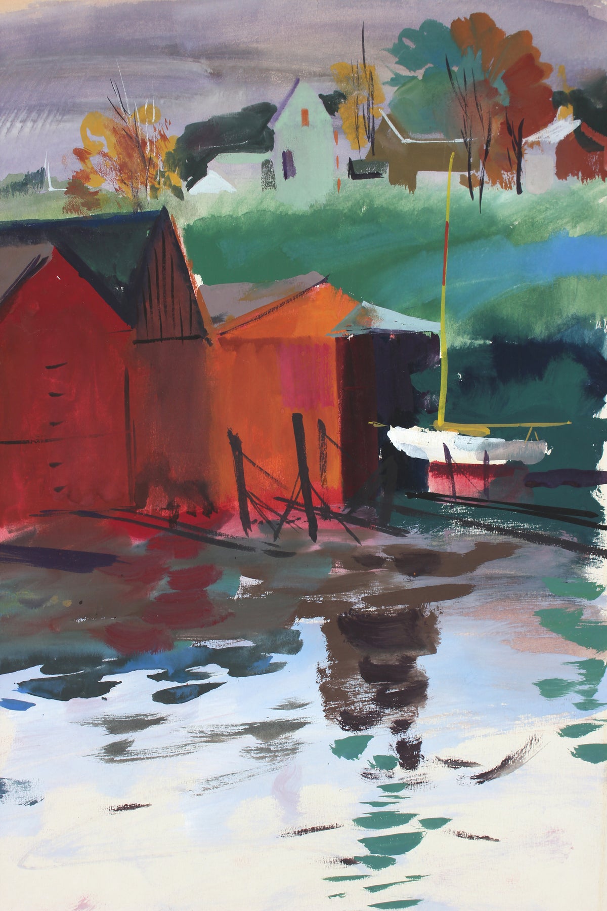 Pastoral Water Scene <br>Mid 20th Century Gouache <br><br>#A6724