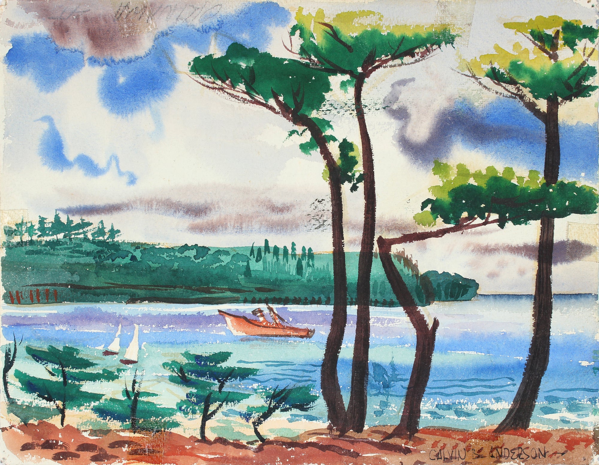 Double Sided Landscape and Seascape<br>1945 Gouache<br><br>#A6726