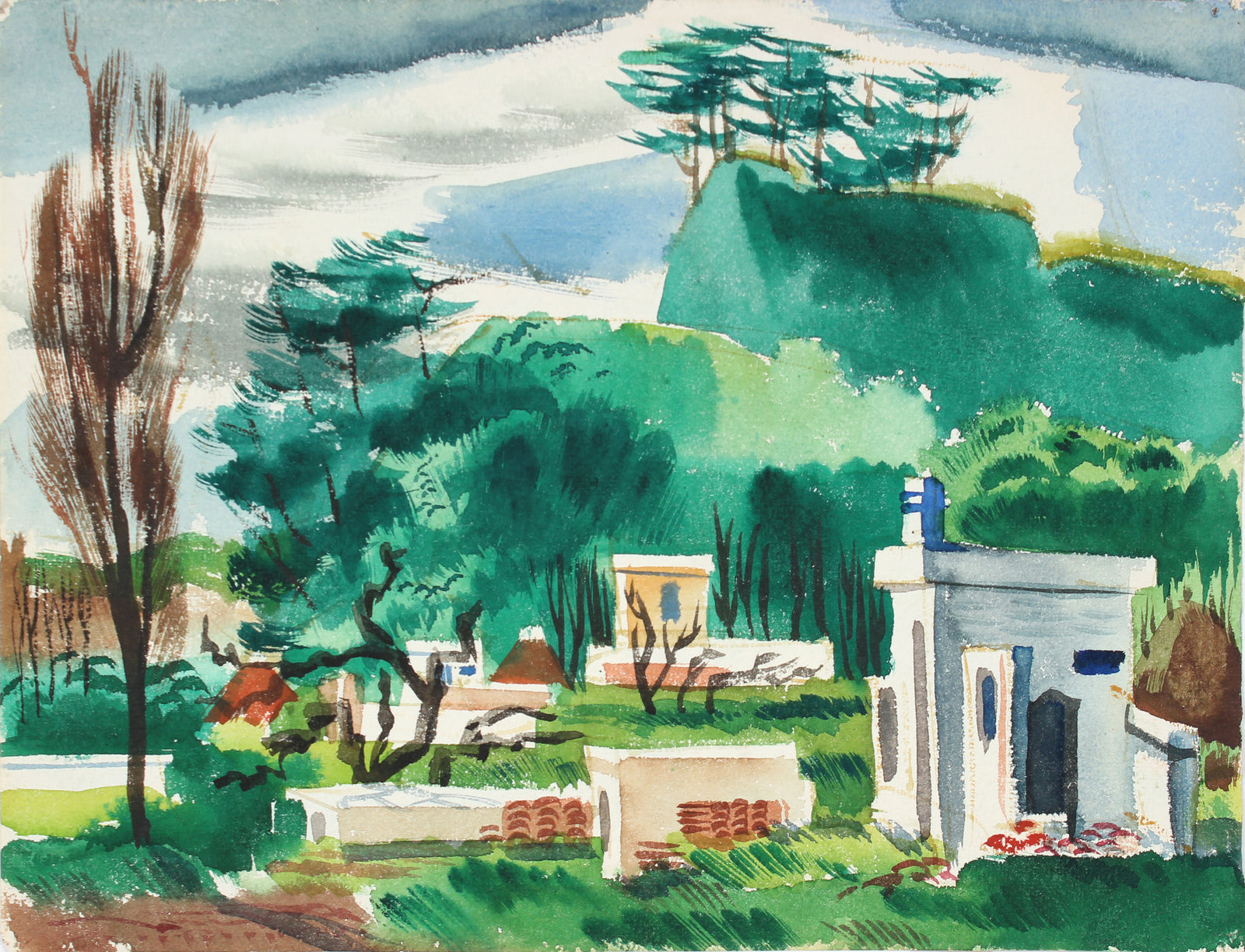 Double Sided Landscape and Seascape<br>1945 Gouache<br><br>#A6726