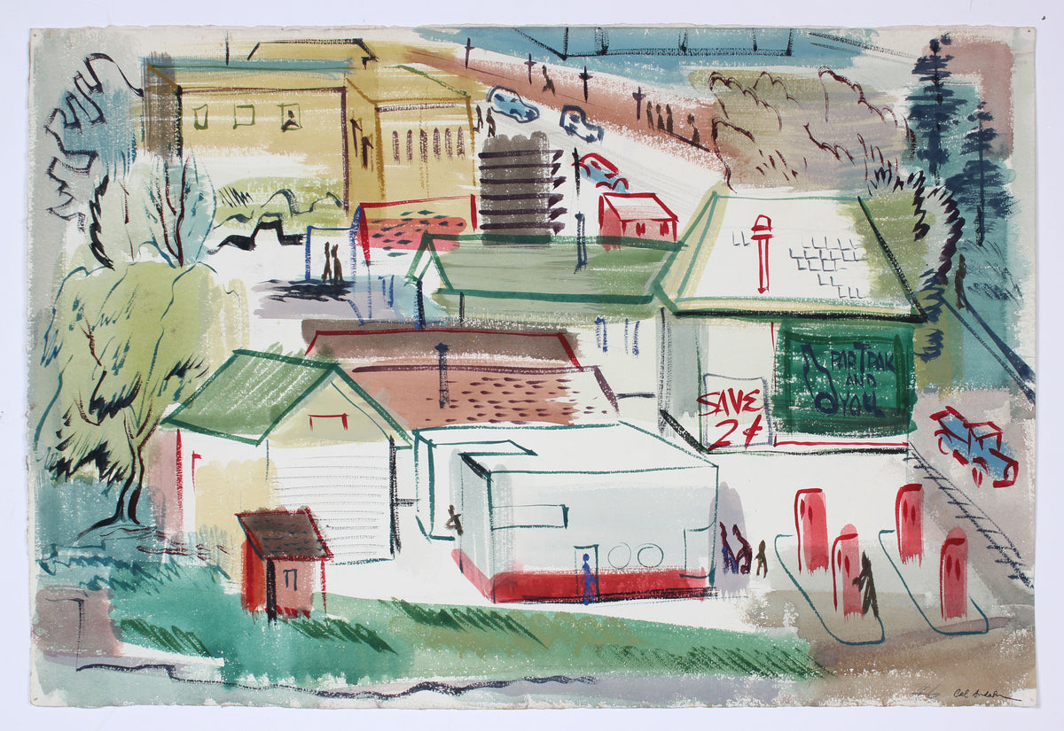 Cool Toned Cityscape<br>1946 Gouache<br><br>#A6738