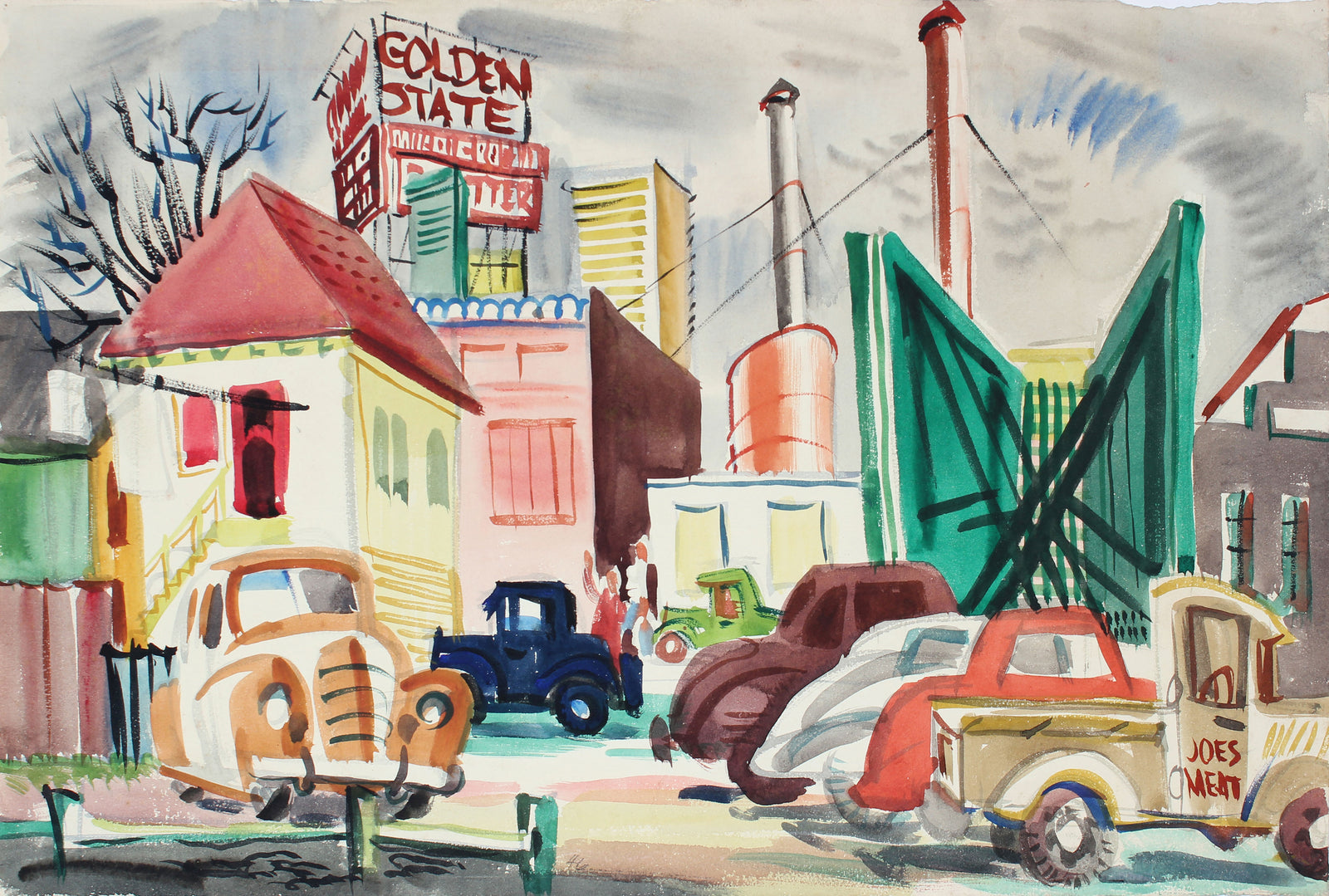 Golden State Cityscape<br>1946 Gouache<br><br>#A6740