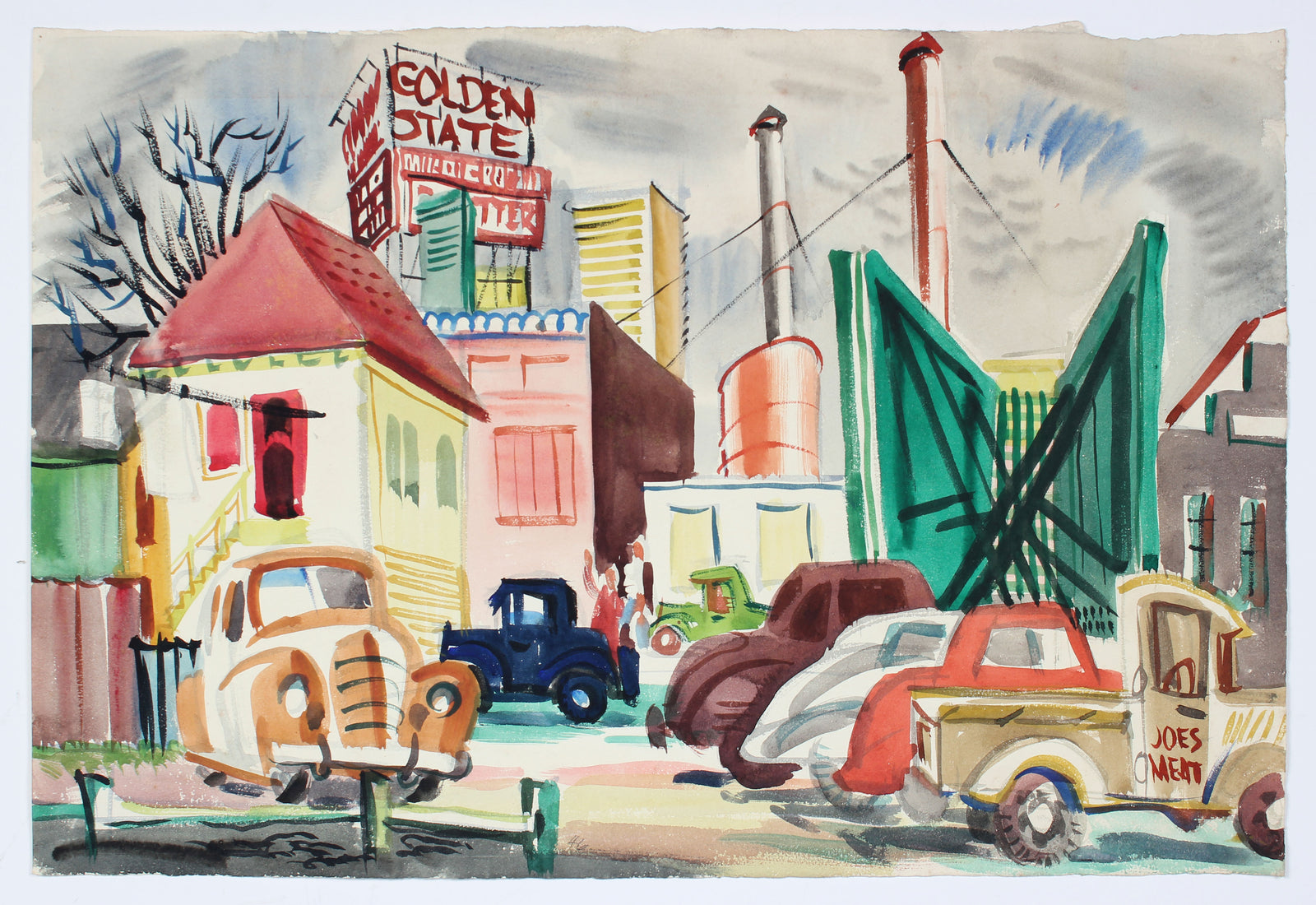 Golden State Cityscape<br>1946 Gouache<br><br>#A6740