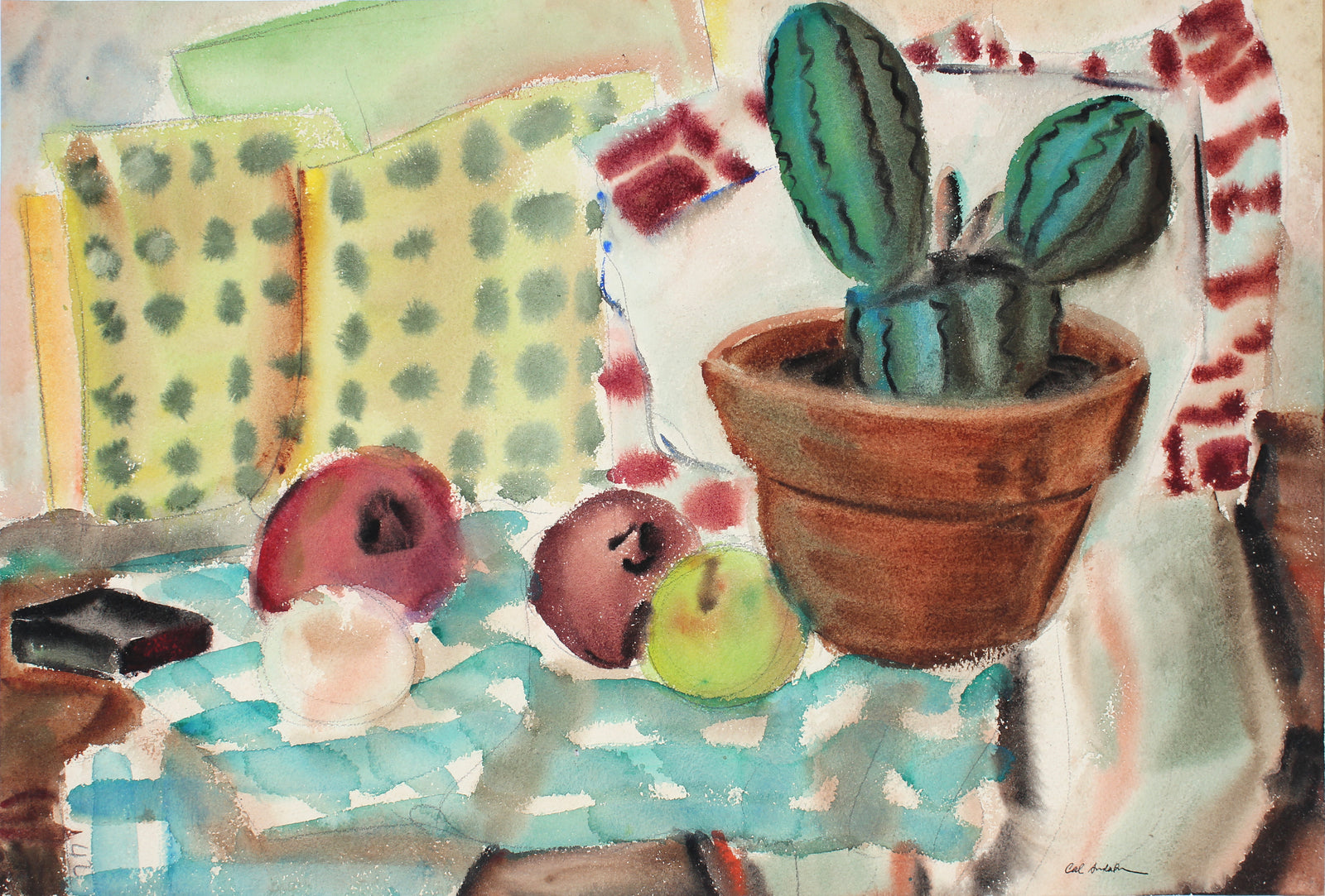 Double Sided Cactus and Aloe Still Life<br>1942 Gouache and Graphite<br><br>#A6742