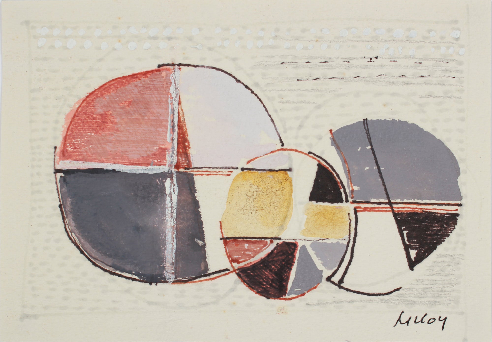 Deconstructed Circle Abstract <br>Mid Century Ink & Gouache <br><br>#A7193