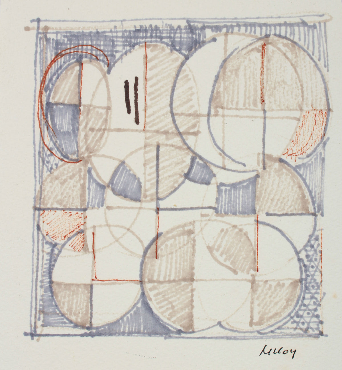 Geometric Circles in Grid&lt;br&gt;Mid 20th Century Ink&lt;br&gt;&lt;br&gt;A7195