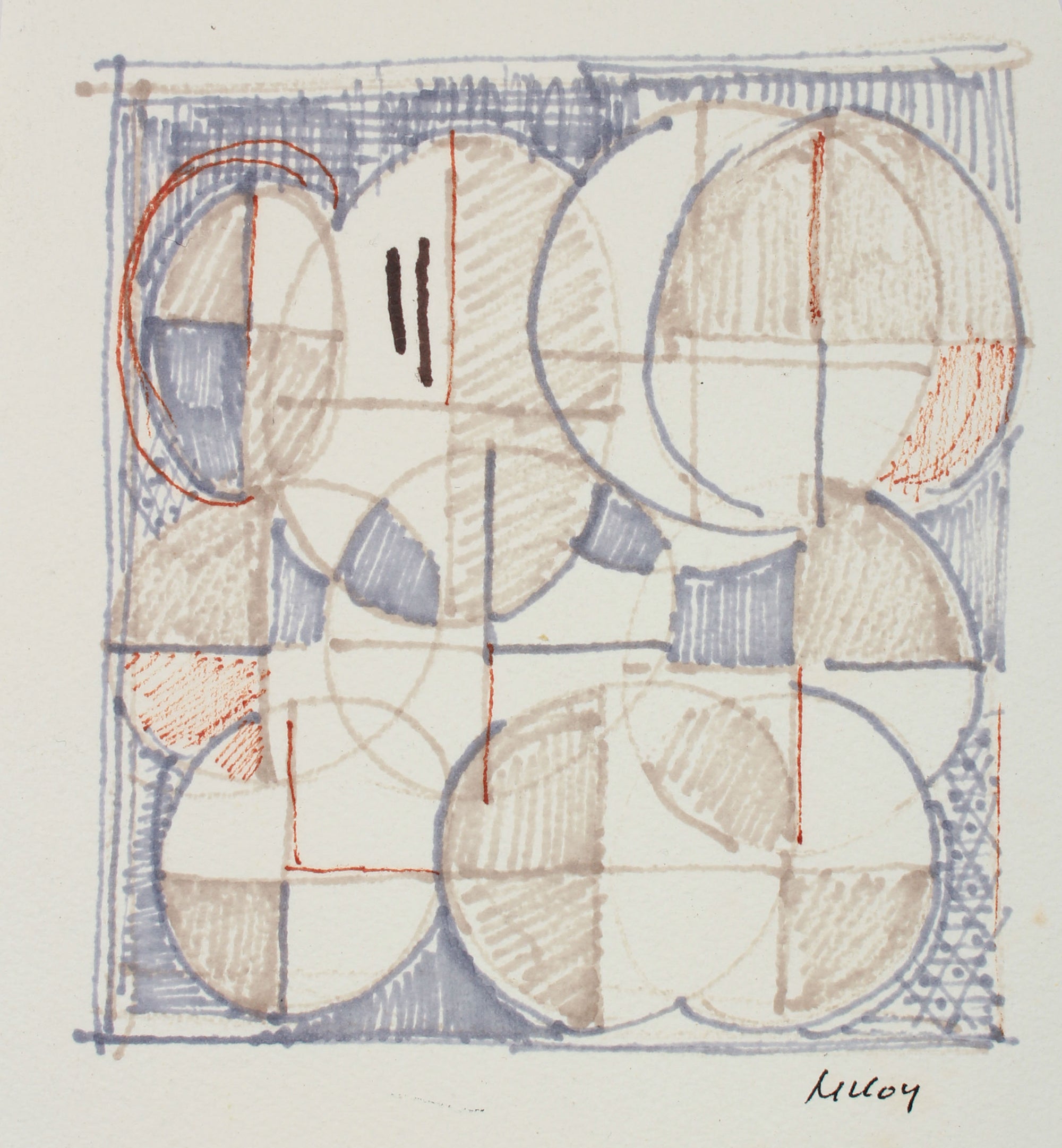 Geometric Circles in Grid<br>Mid 20th Century Ink<br><br>A7195