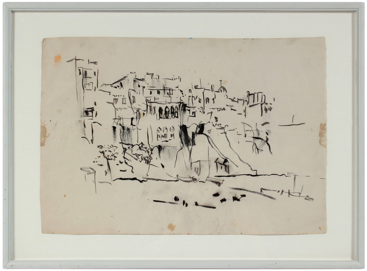 Monochrome City on the Hill &lt;br&gt;1959 Ink  on Paper &lt;br&gt;&lt;br&gt;#A7200