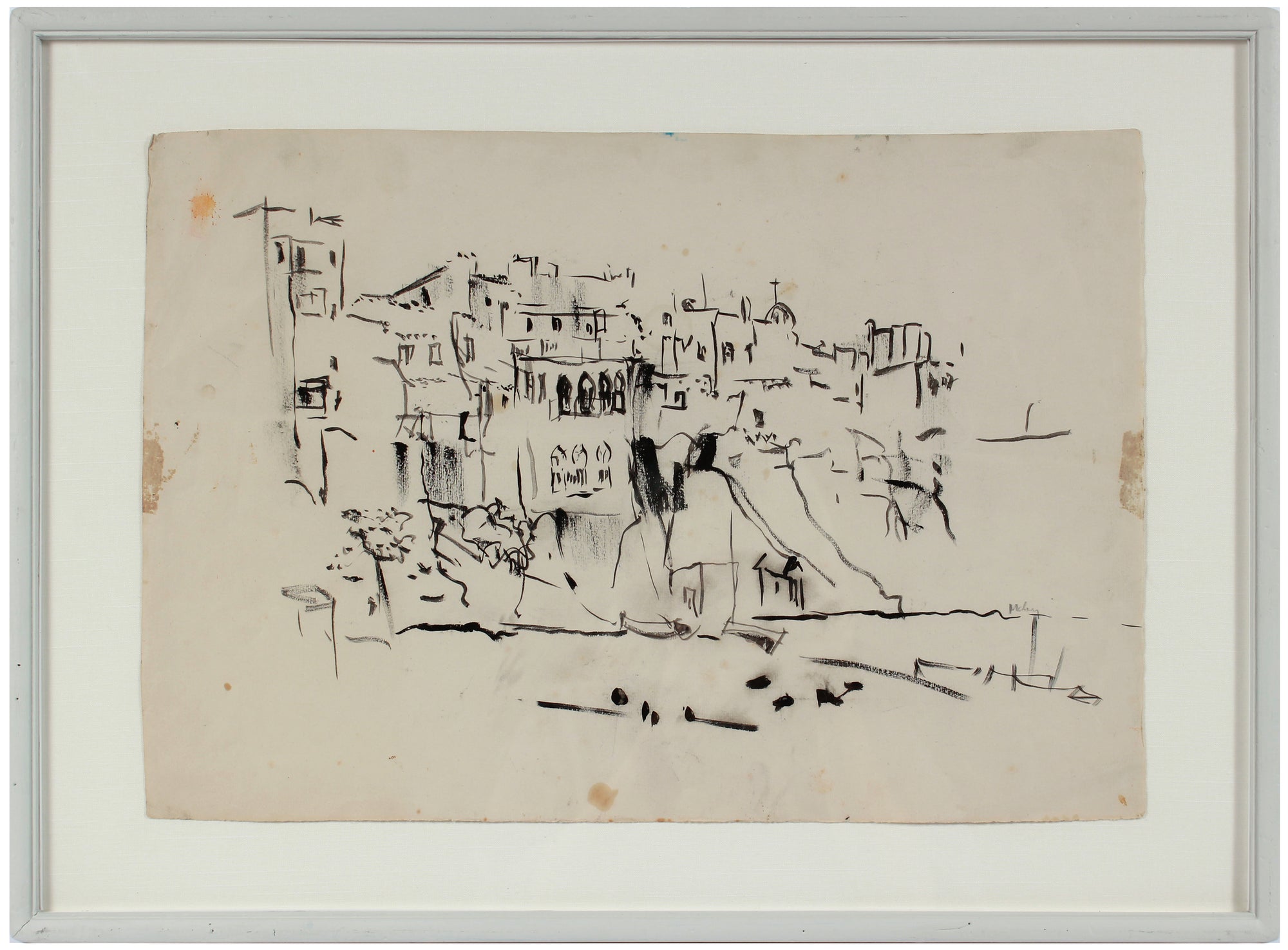 Monochrome City on the Hill <br>1959 Ink  on Paper <br><br>#A7200