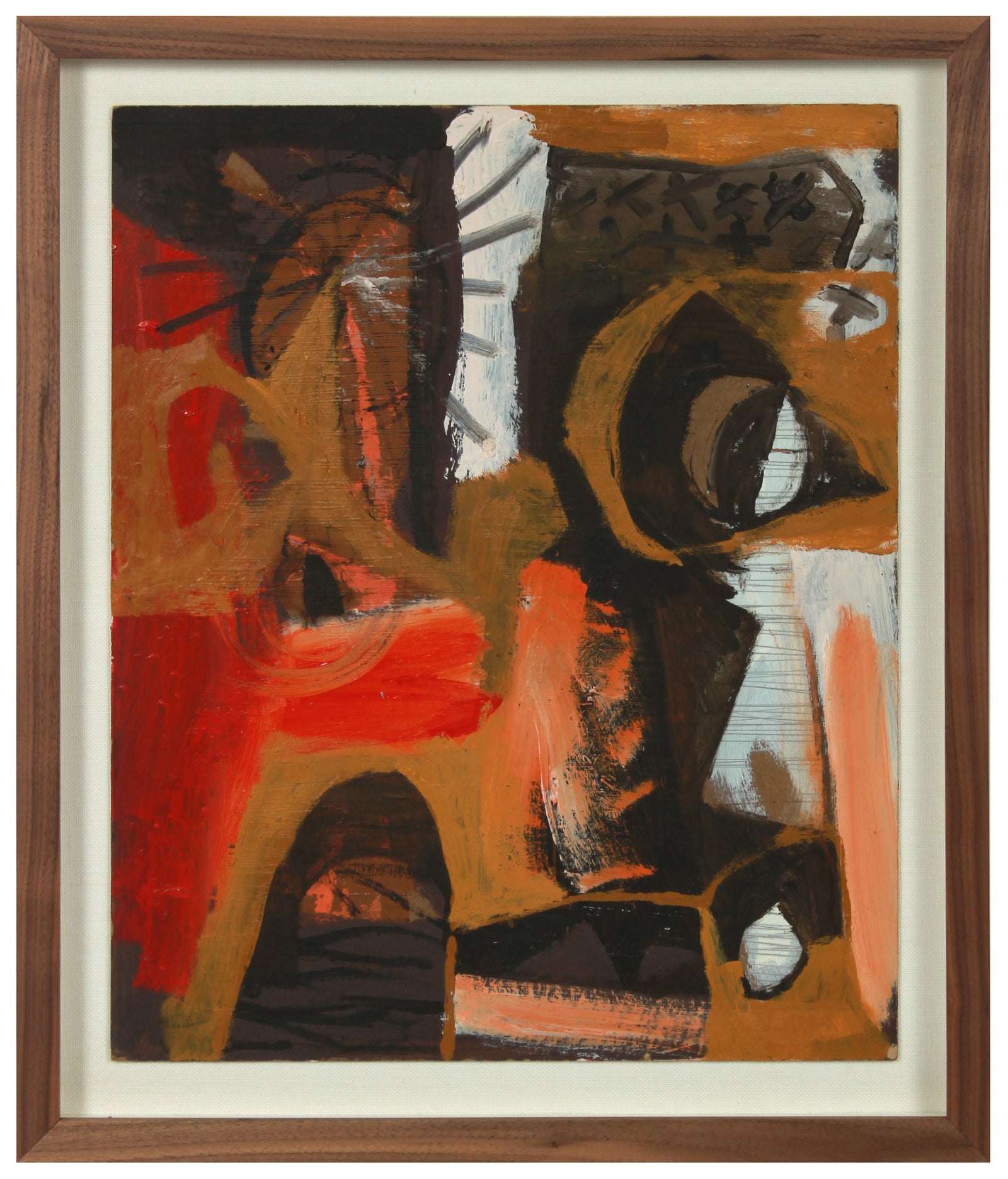 Modernist Shapes in Autumn Colors<br>Late 1950s Oil on Paper <br><br>#A7204