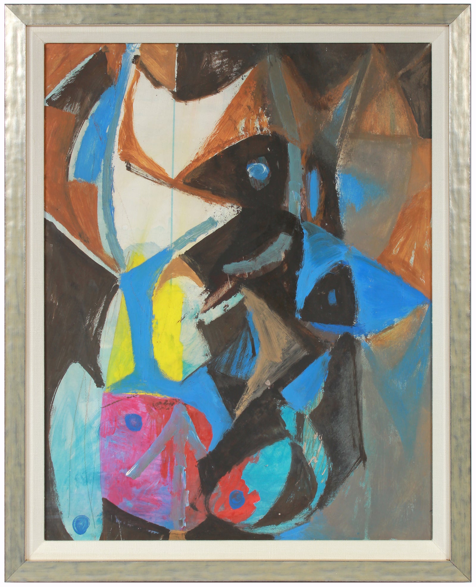 Colorful Angular Abstract <br>Late 1950s Mixed Media on Masonite <br><br>#A7207