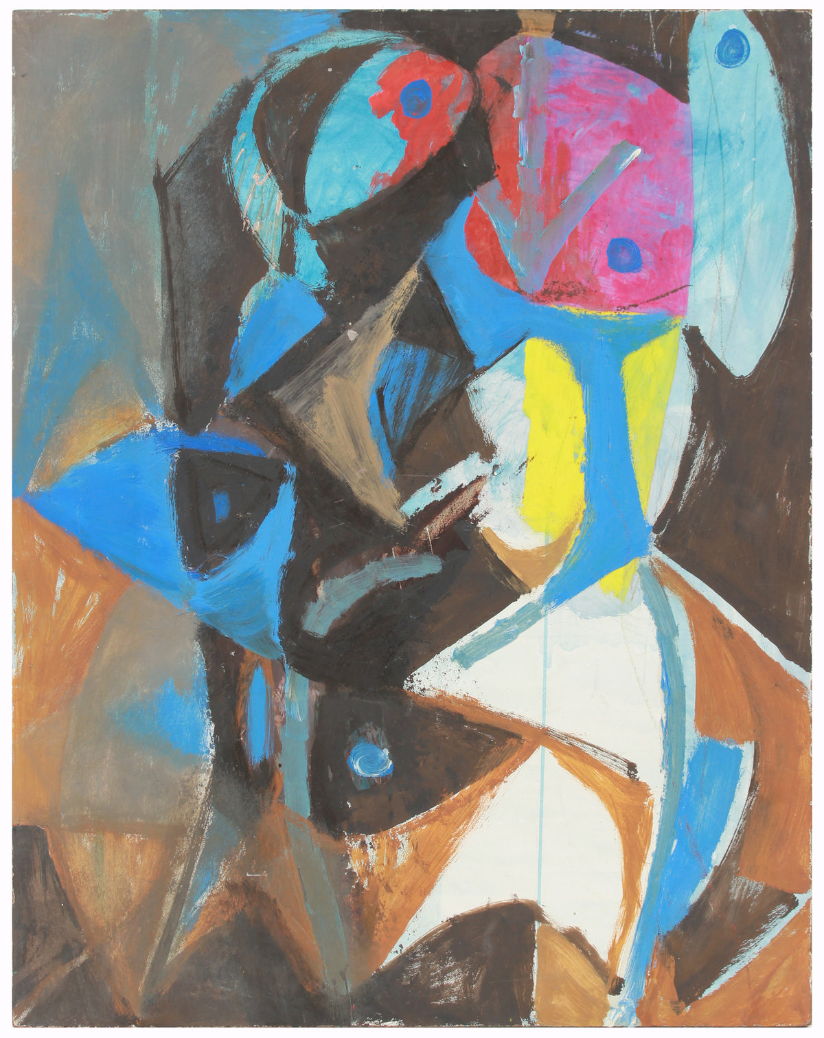 Colorful Angular Abstract <br>Late 1950s Mixed Media on Masonite <br><br>#A7207