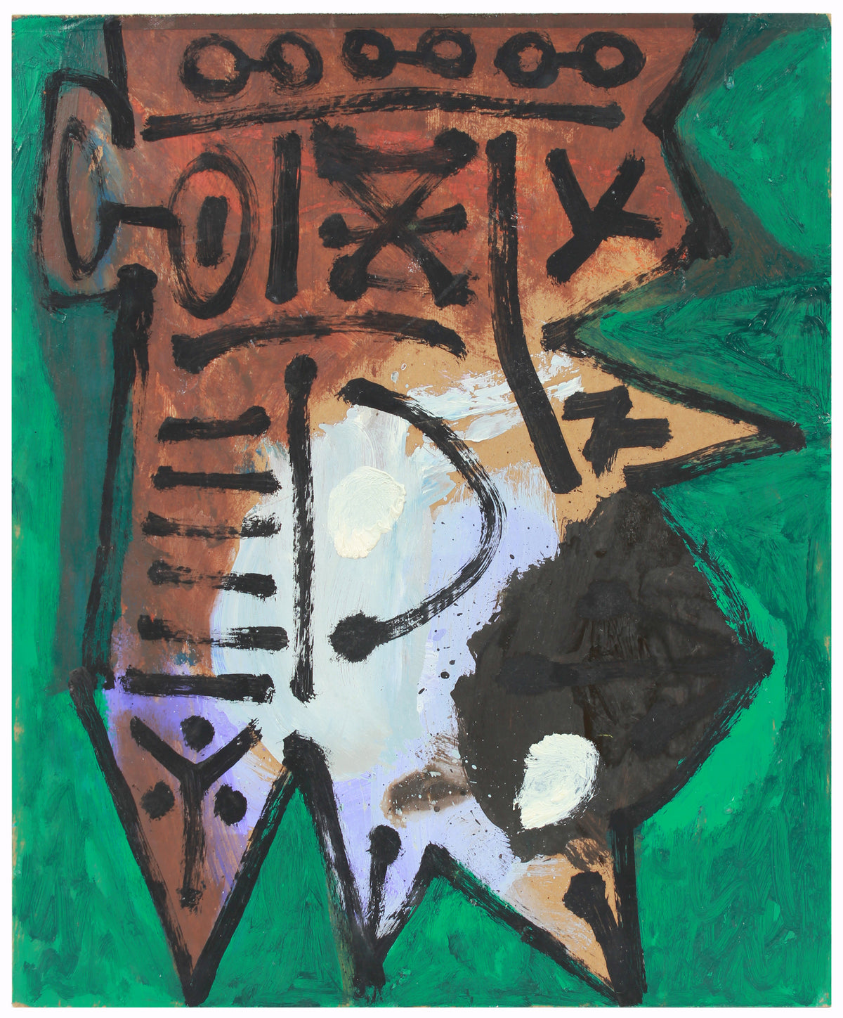 Sharp Modernist Abstract in Green &amp; Brown &lt;br&gt;Late 1950s Oil &lt;br&gt;&lt;br&gt;#A7209