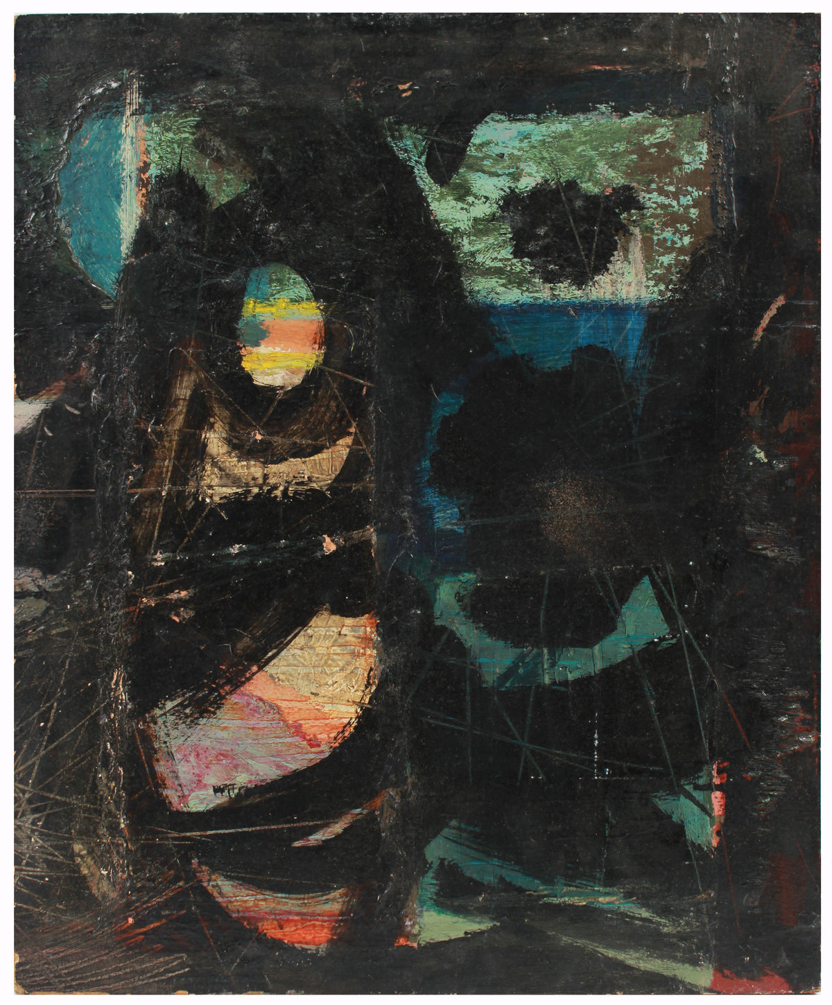 Dark Modernist Abstract &lt;br&gt;Late 1950s Oil &lt;br&gt;&lt;br&gt;#A7216