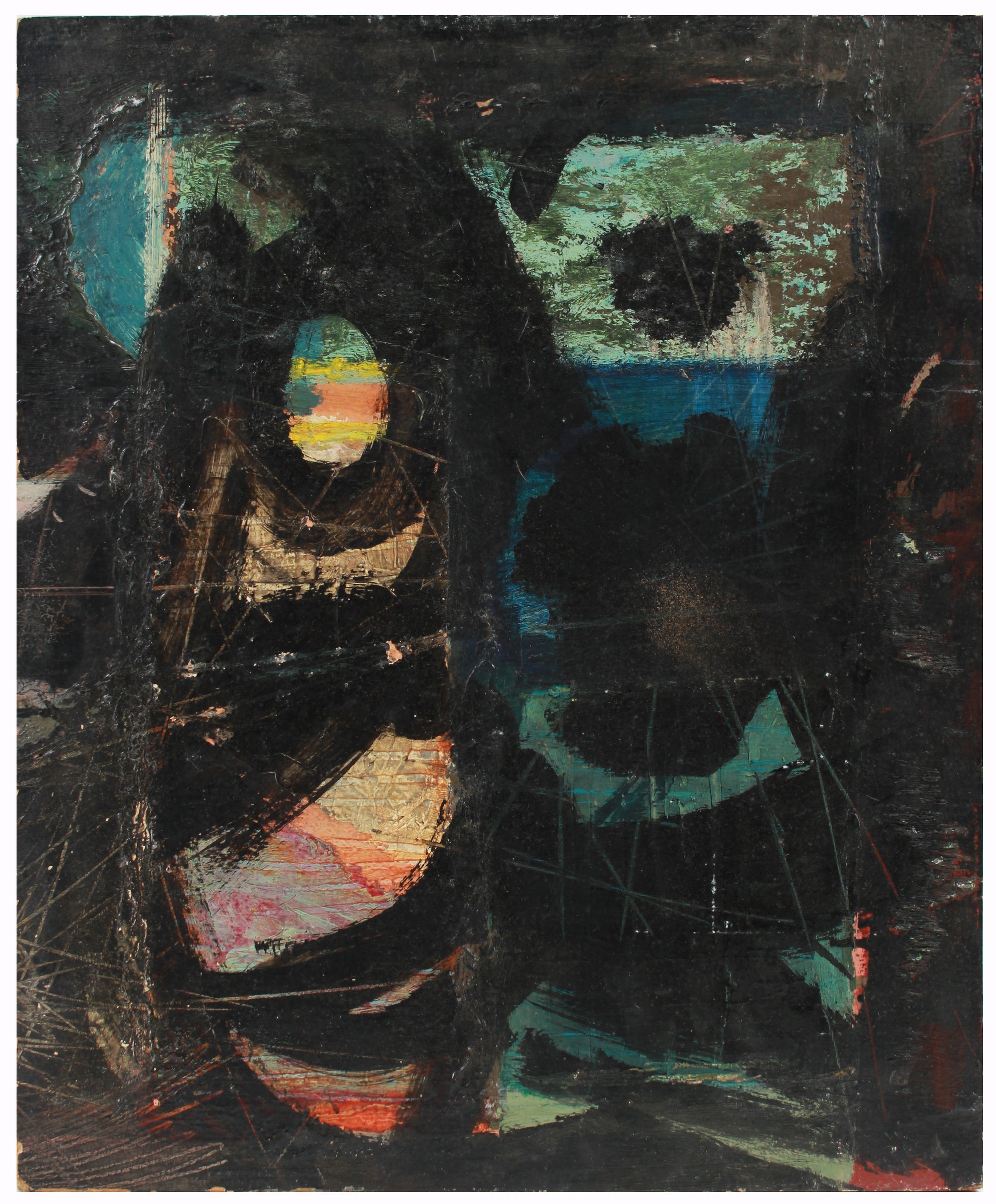 Dark Modernist Abstract <br>Late 1950s Oil <br><br>#A7216