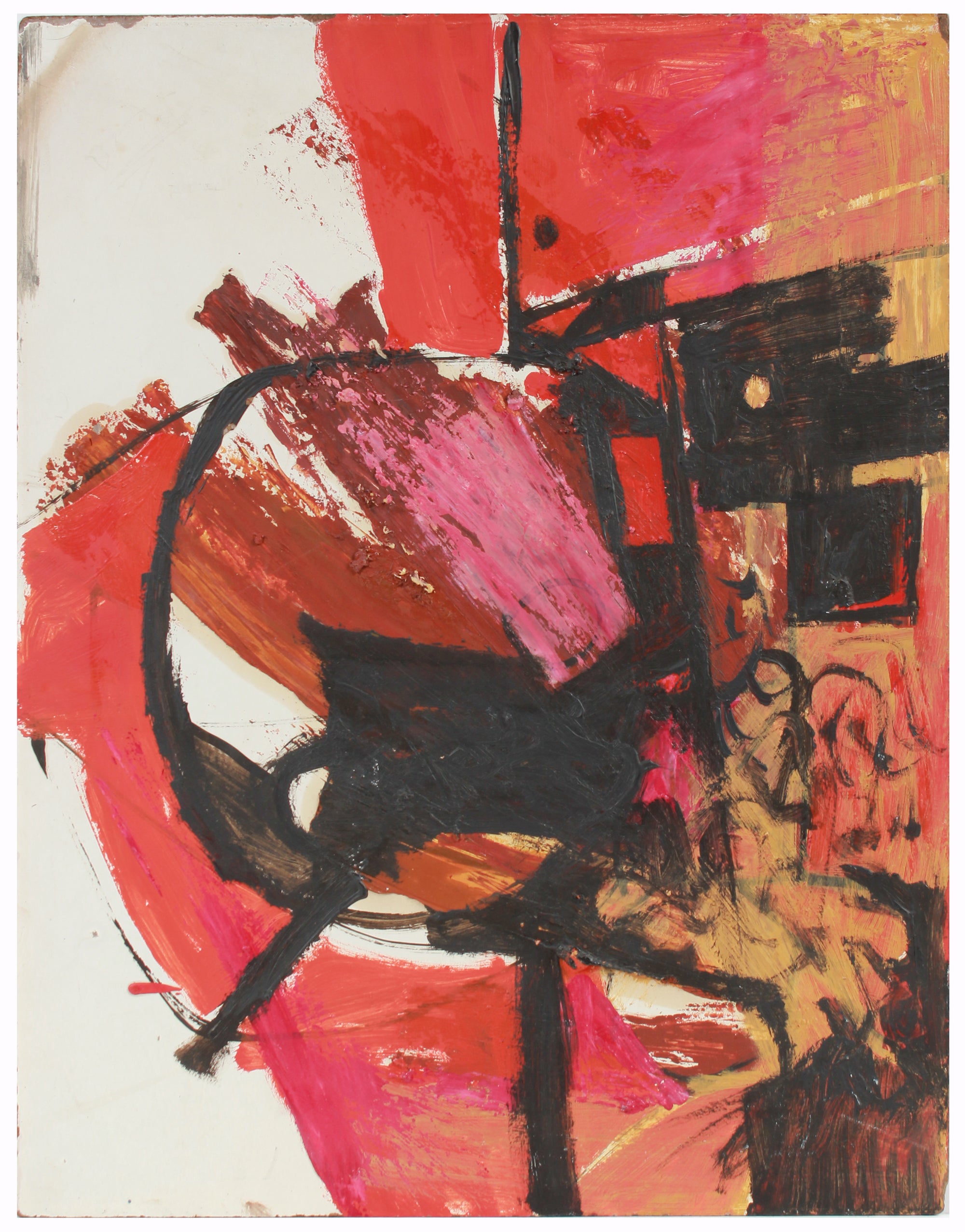 Bold Red & Black Gestural Abstract <br>Late 1950s Oil on Masonite <br><br>#A7218