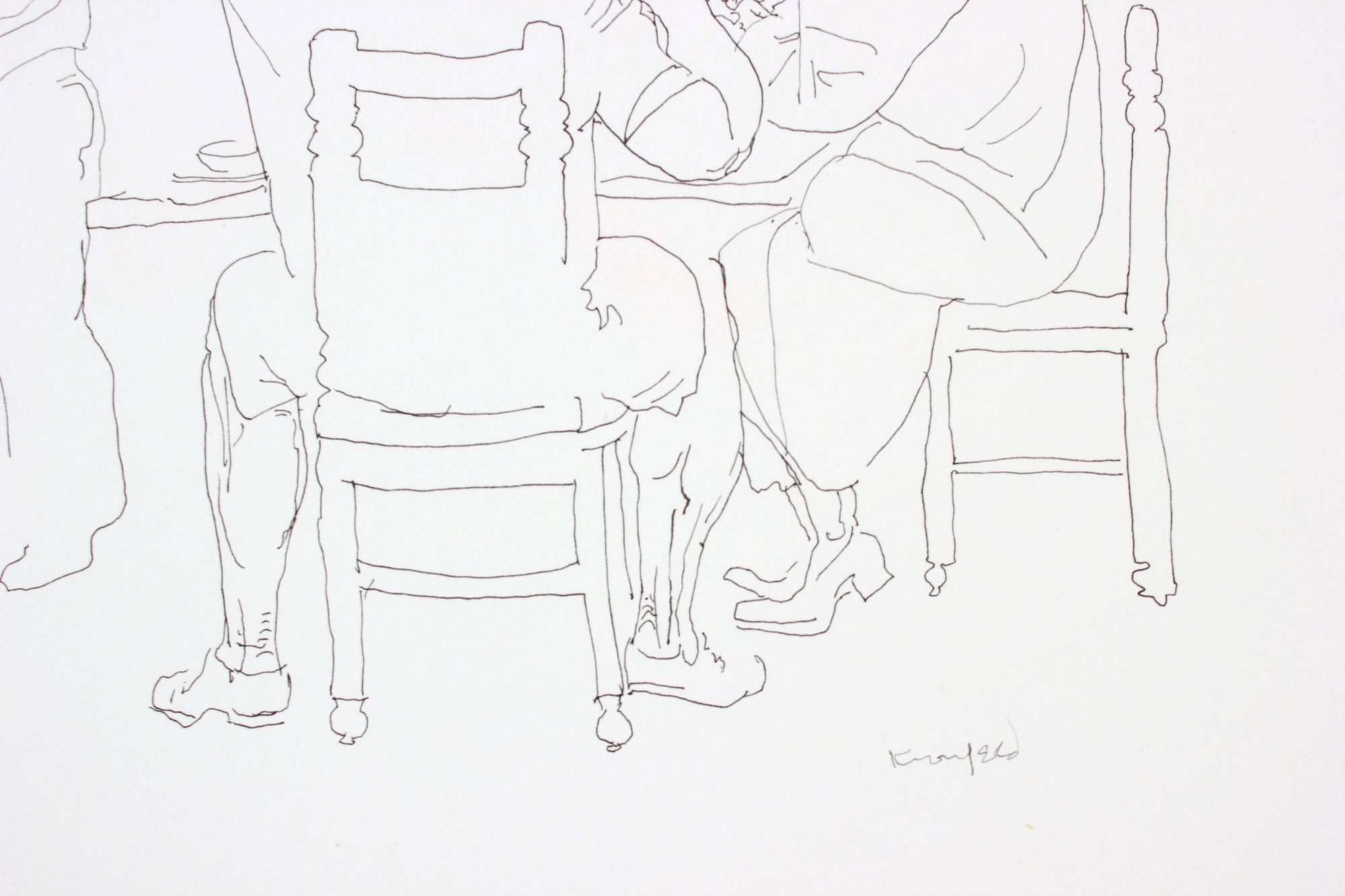 Trio at the Table <br>1960-80s Ink on Paper <br><br>#A7273