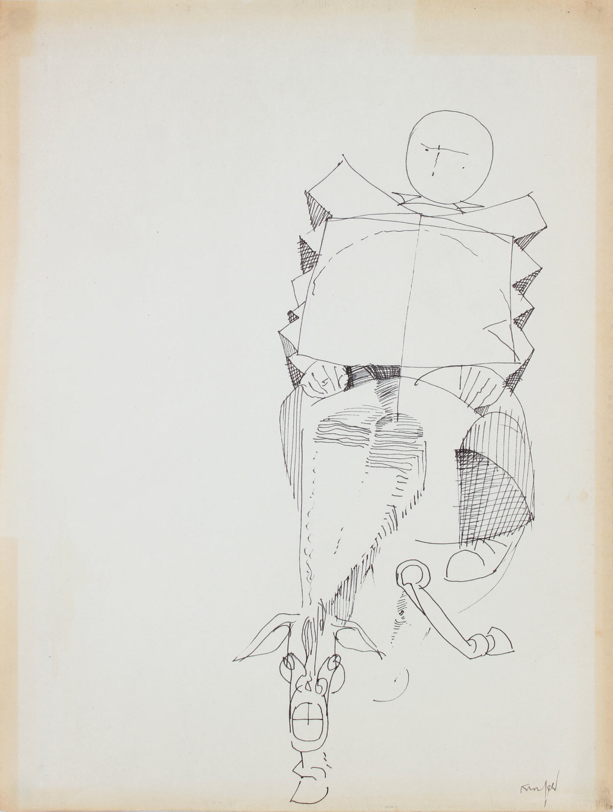 Surreal Abstract with Ram Skull &lt;br&gt;1960-80 Ink &lt;br&gt;&lt;br&gt;#A7279