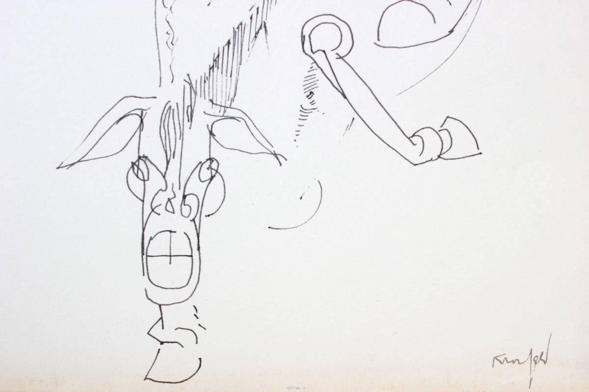 Surreal Abstract with Ram Skull <br>1960-80 Ink <br><br>#A7279