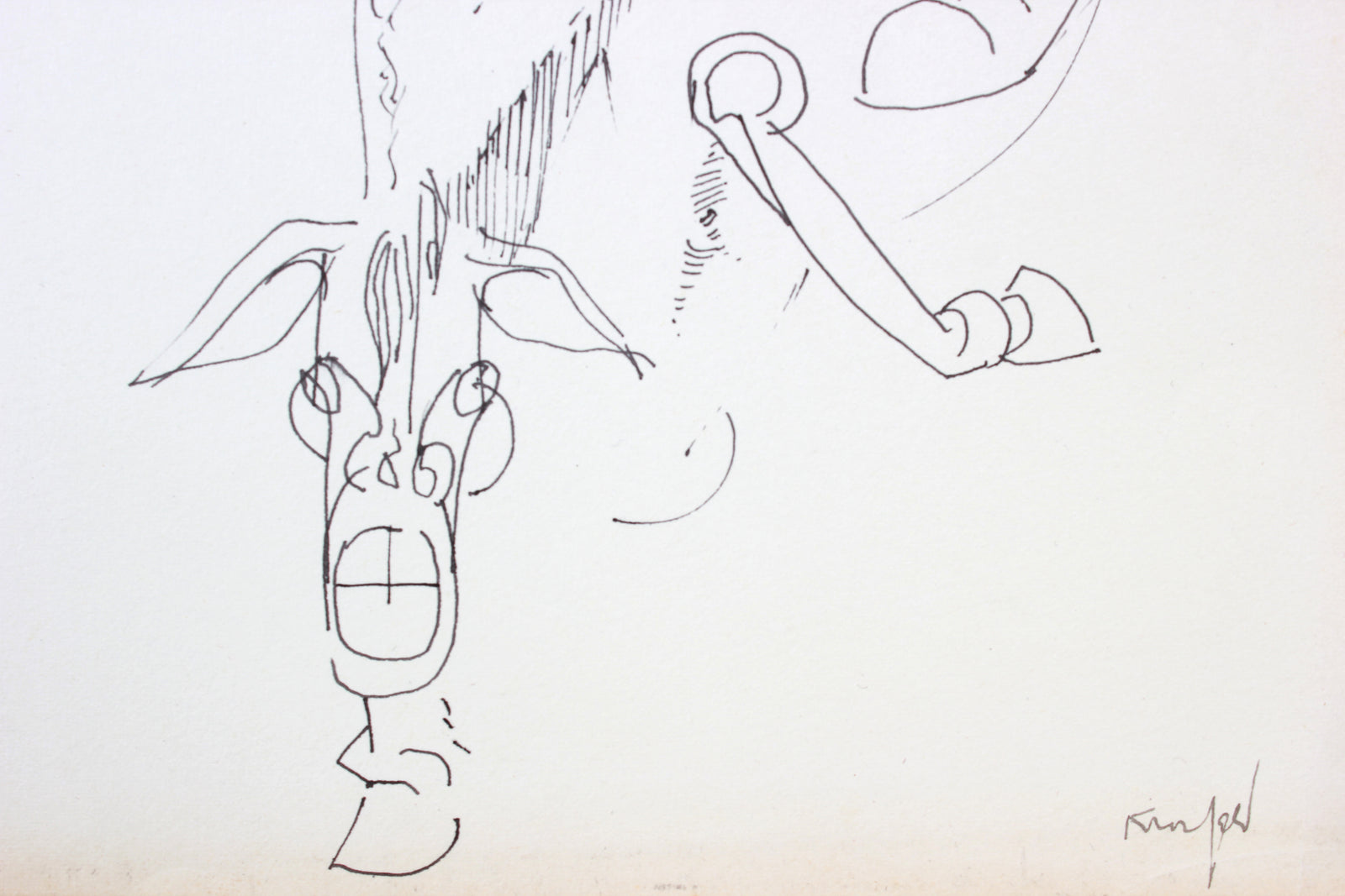 Surreal Abstract with Ram Skull <br>1960-80 Ink <br><br>#A7279