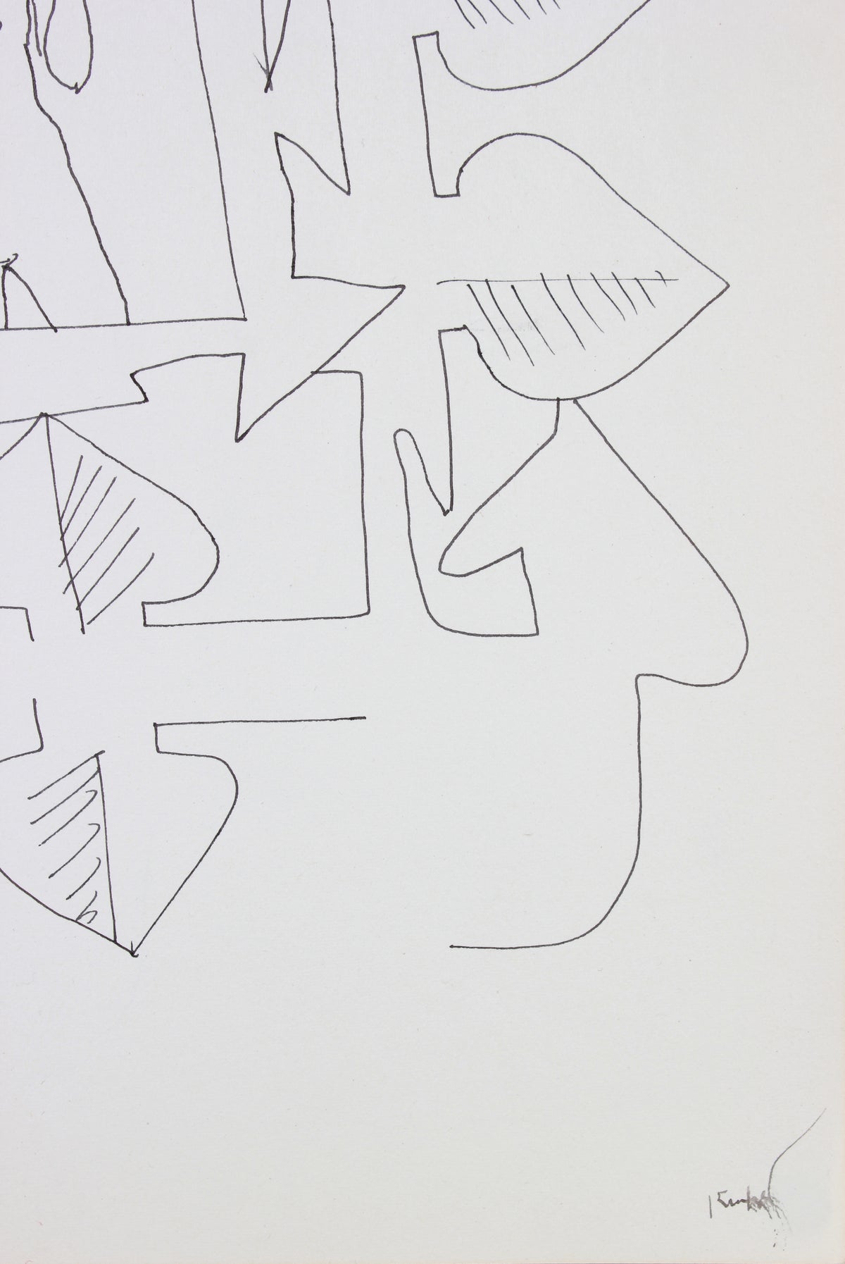 Monochrome Modernist Nude with Crown <br>Late 20th Century Ink <br><br>#A7284