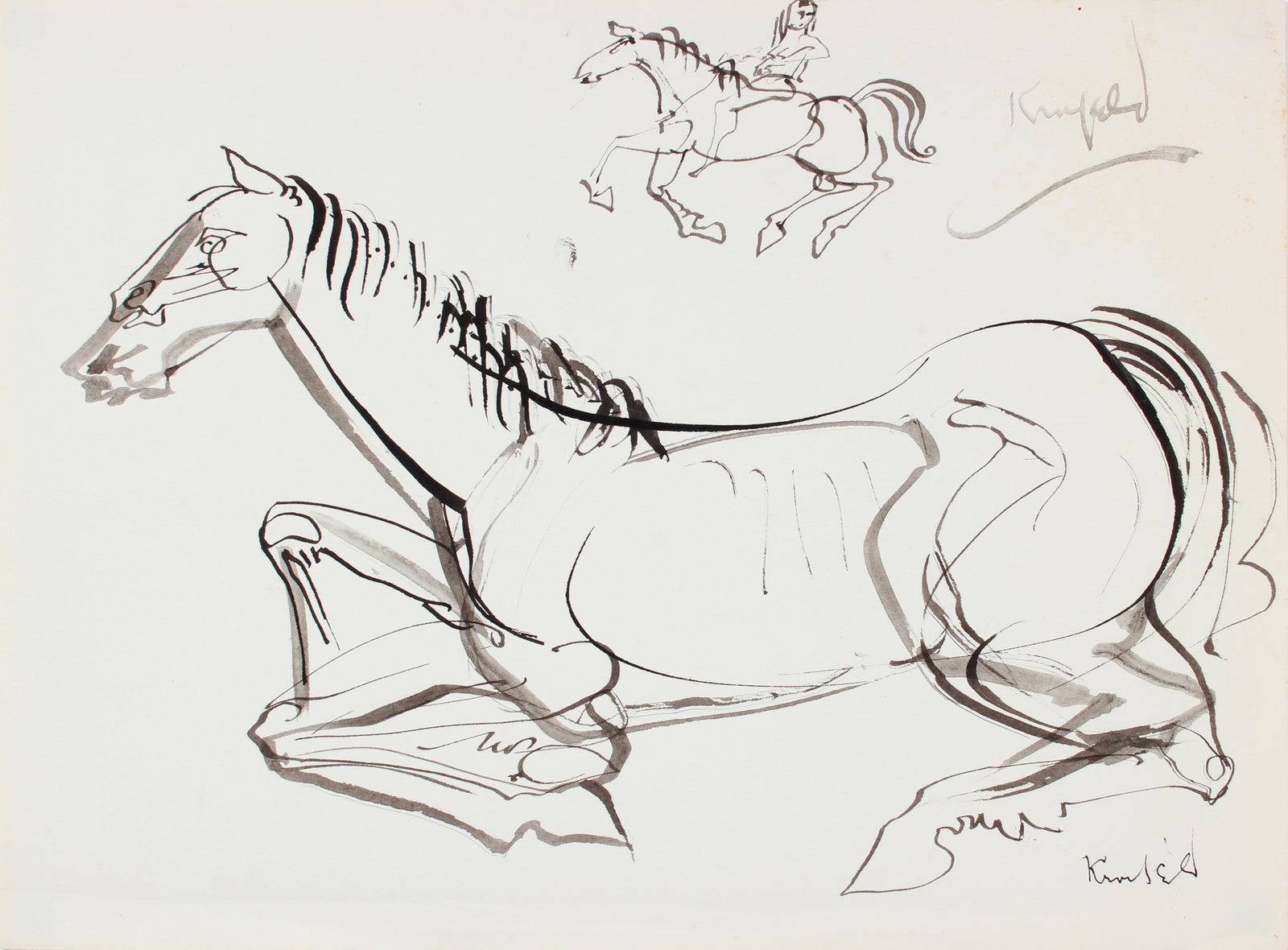 Modernist Horse at Rest <br>1960-80s Ink <br><br>#A7296