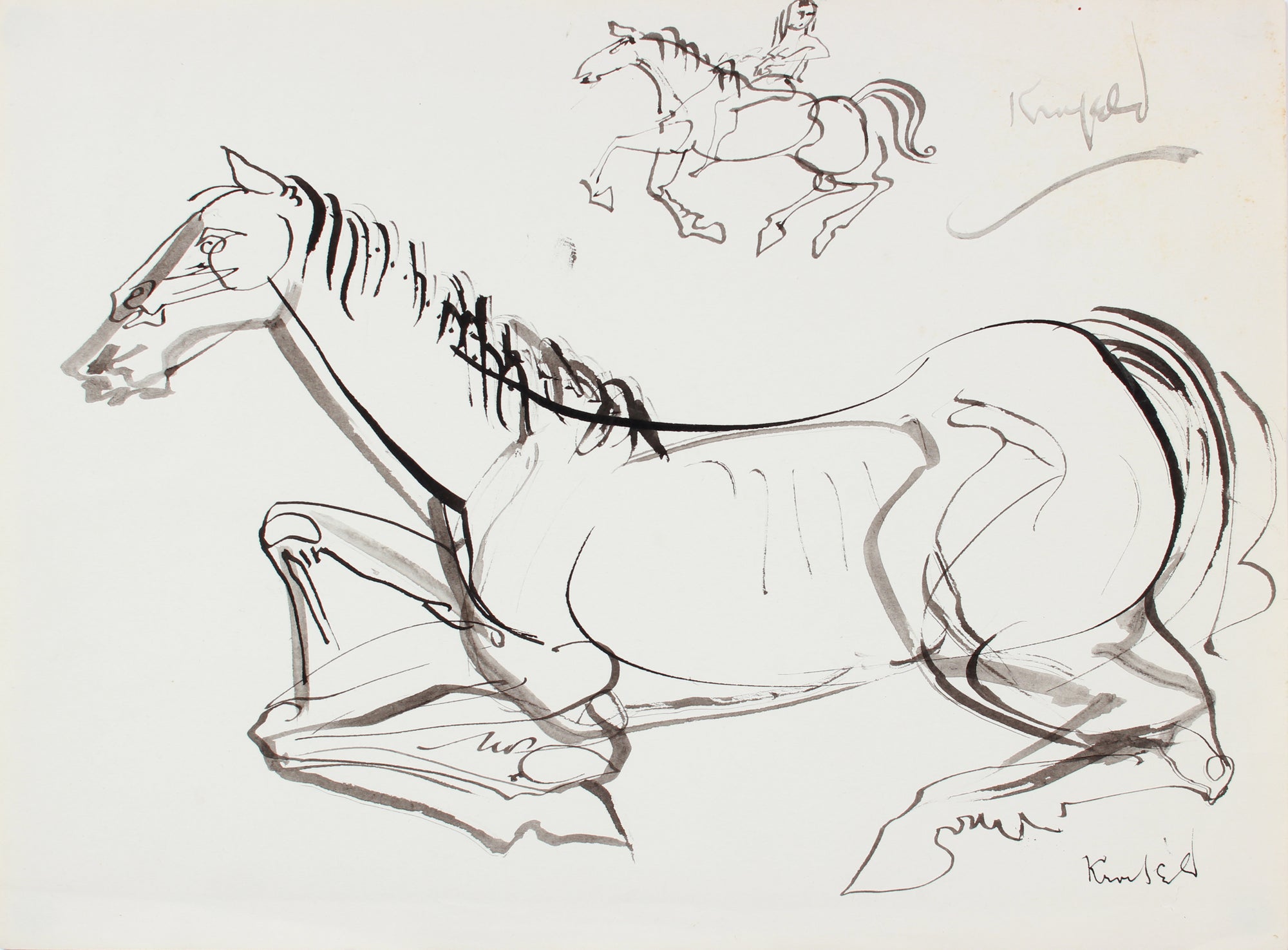 Modernist Horse at Rest <br>1960-80s Ink <br><br>#A7296