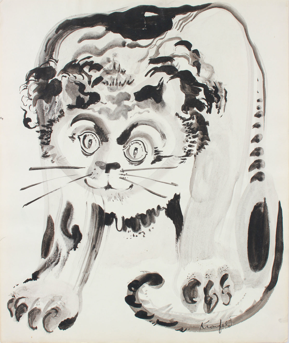 Modernist Lion Drawing &lt;br&gt;1960-80s Ink&lt;br&gt;&lt;br&gt;#A7302