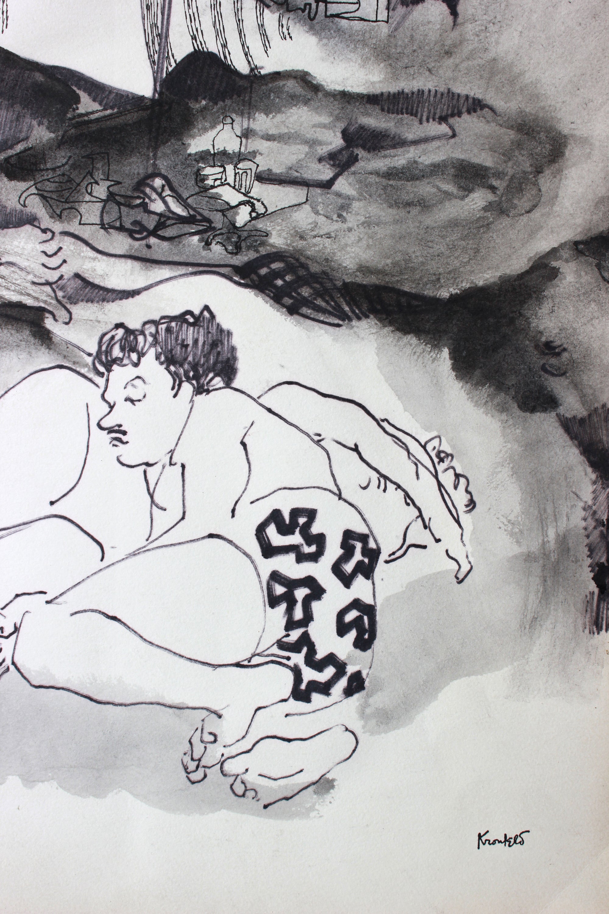 Reclining Figures by the Shore <br>1960-80s Ink <br><br>#A7306