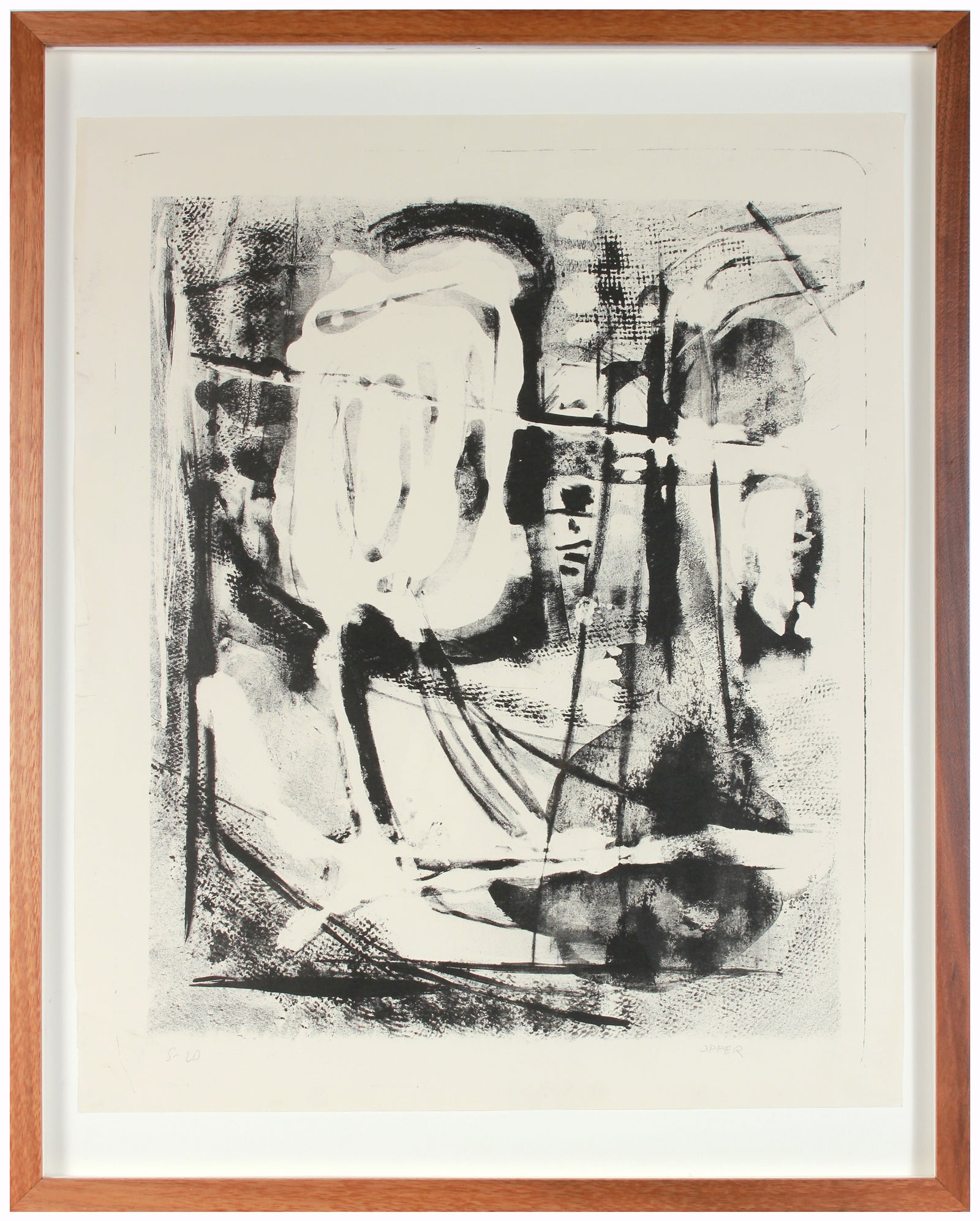 Monochrome Splatter & Gesture Abstract <br>1950s Stone Lithograph <br><br>#A7377