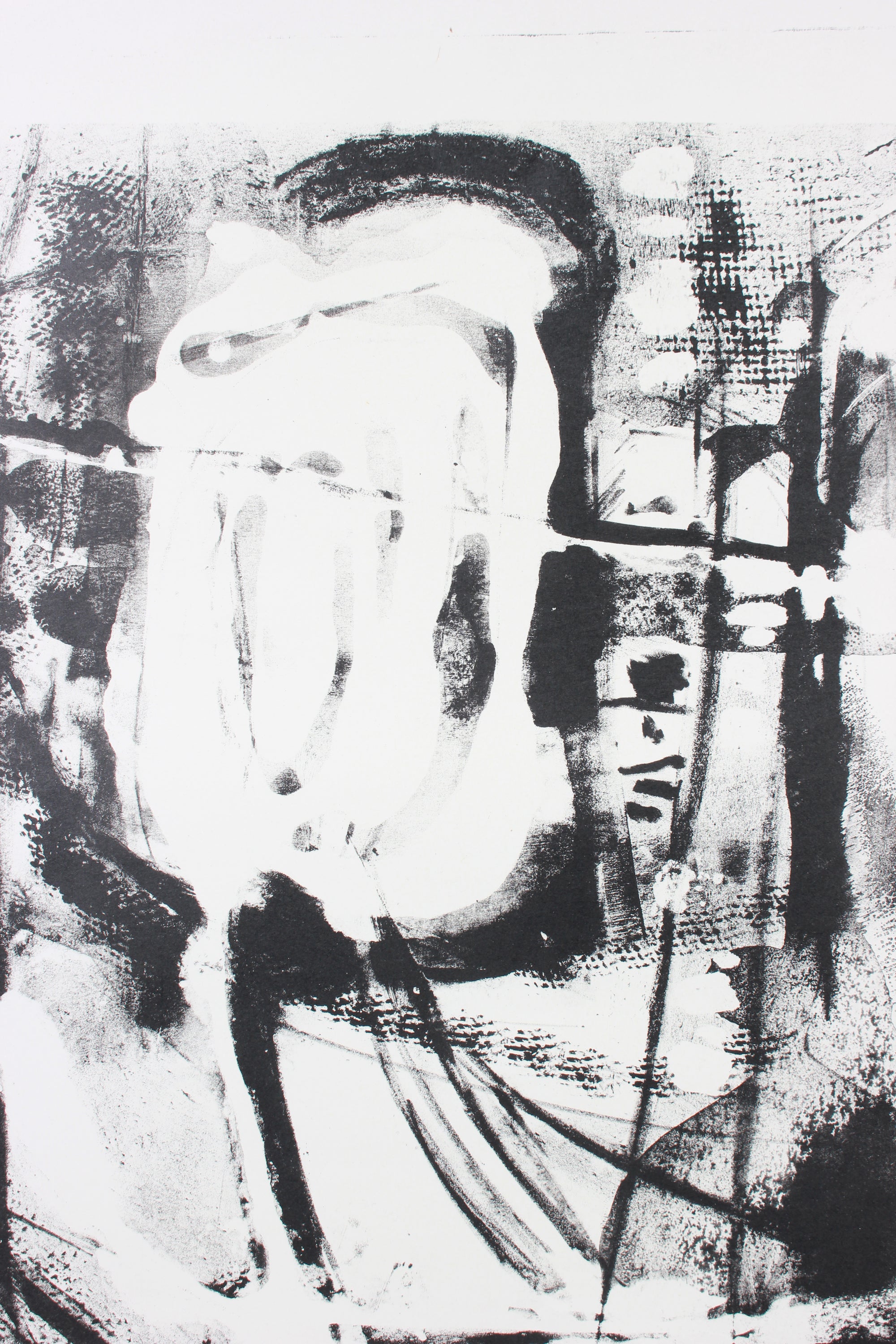 Monochrome Splatter & Gesture Abstract <br>1950s Stone Lithograph <br><br>#A7377