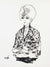 Contemplative Mod Woman <br>1960-80s Ink <br><br>#A7379
