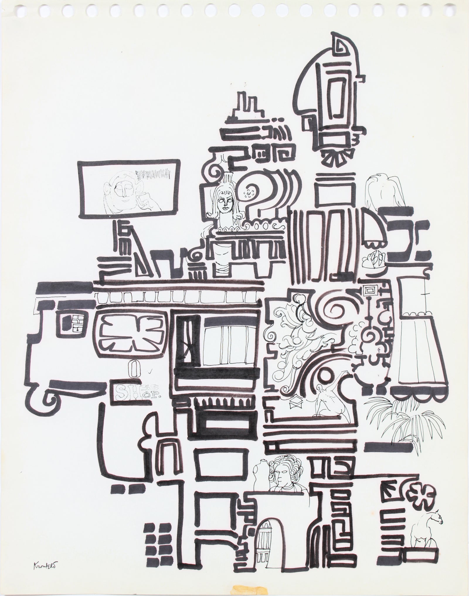 Extravagant Monochrome Abstract <br>1960s Ink <br><br>#A7381