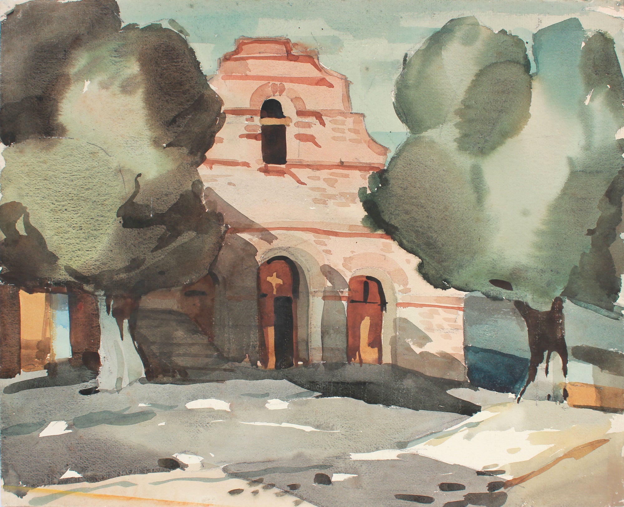 Old Mission, California<br>Mid-Late 20th Century Watercolor <br><br>#A7383
