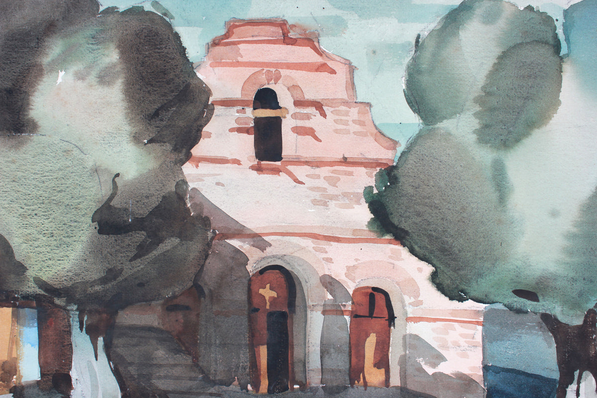 Old Mission, California<br>Mid-Late 20th Century Watercolor <br><br>#A7383
