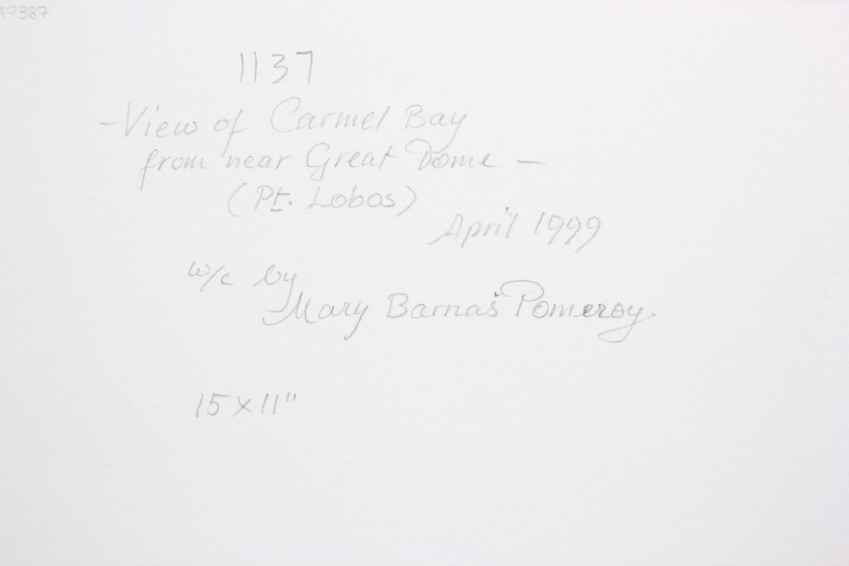 <i>View of Carmel Bay from near Great Dome</i> <br>1999 Watercolor <br><br>#A7387