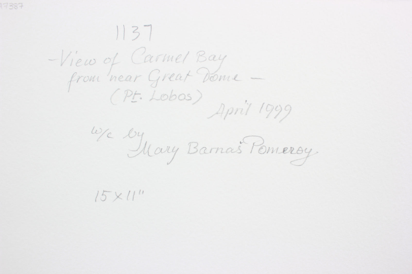 <i>View of Carmel Bay from near Great Dome</i> <br>1999 Watercolor <br><br>#A7387