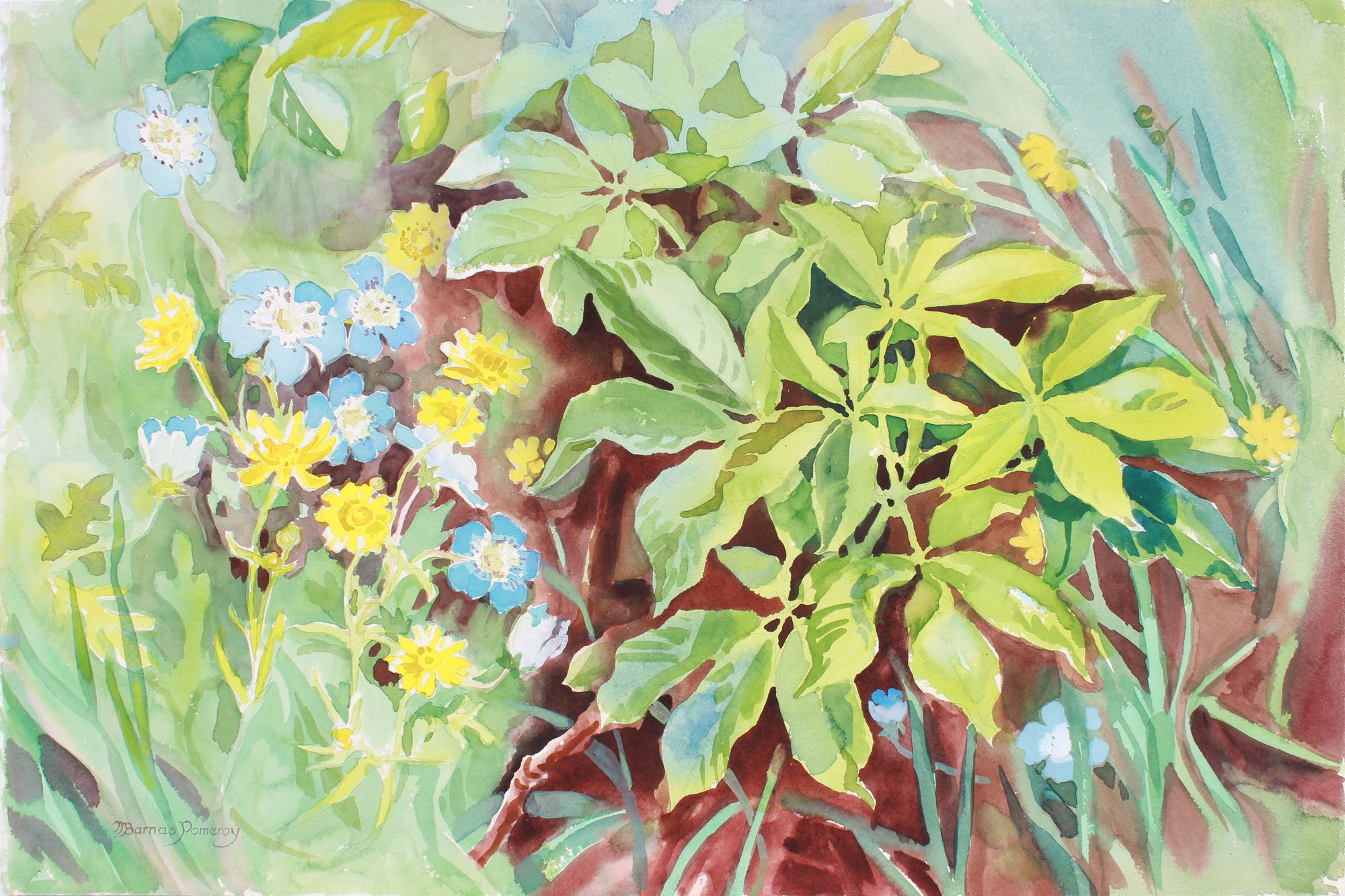 <i>In The Woods (Buttercups & Baby-Blue Eyes) </i><br>Late 20th Century Watercolor <br><br>#A7393