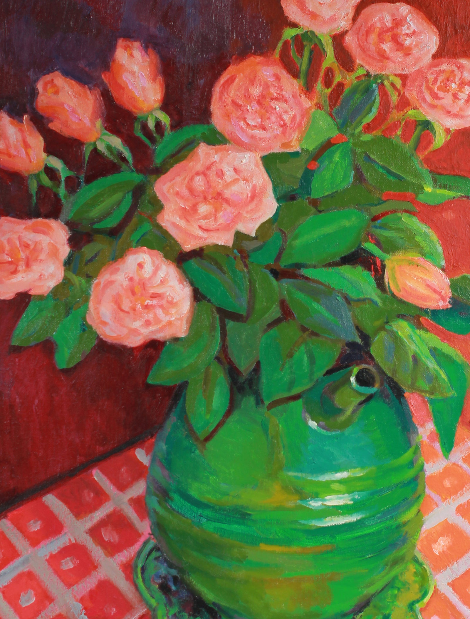 Pink Rose Still Life <br>Mid-Late 20th Century Oil <br><br>#A7404