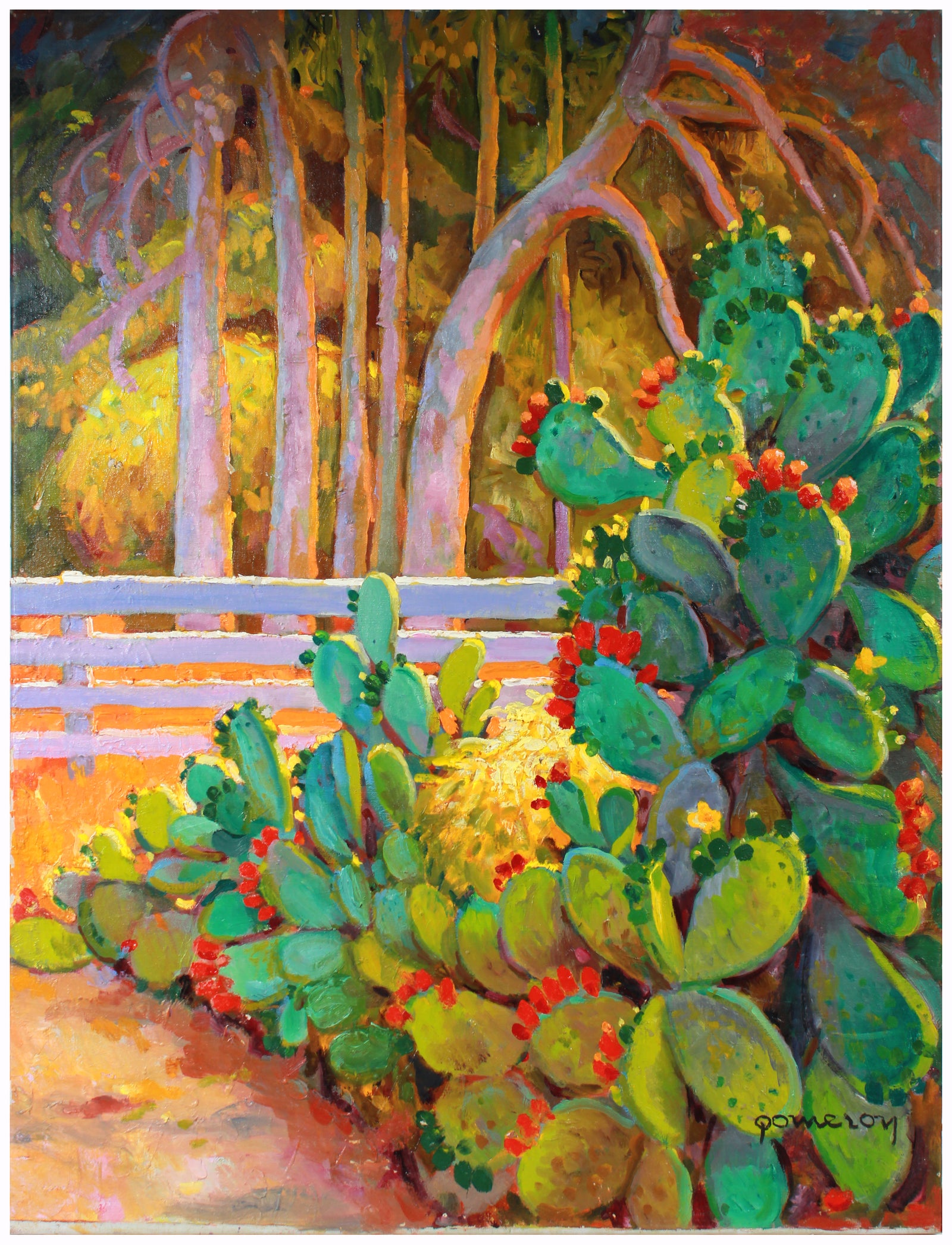 Sunny Cactus Still Life <br>Mid-Late 20th Century Oil <br><br>#A7414