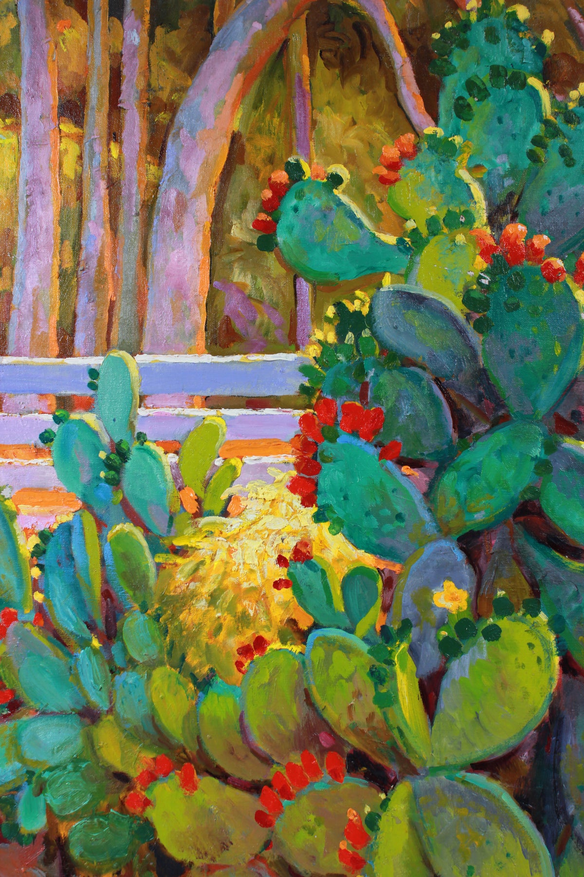 Sunny Cactus Still Life <br>Mid-Late 20th Century Oil <br><br>#A7414