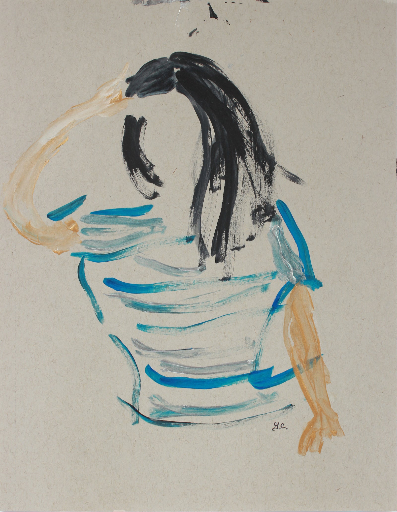 <i>Suzana Blue Stripes</i> <br>2018-19 Gauche on Paper <br><br>#A7447