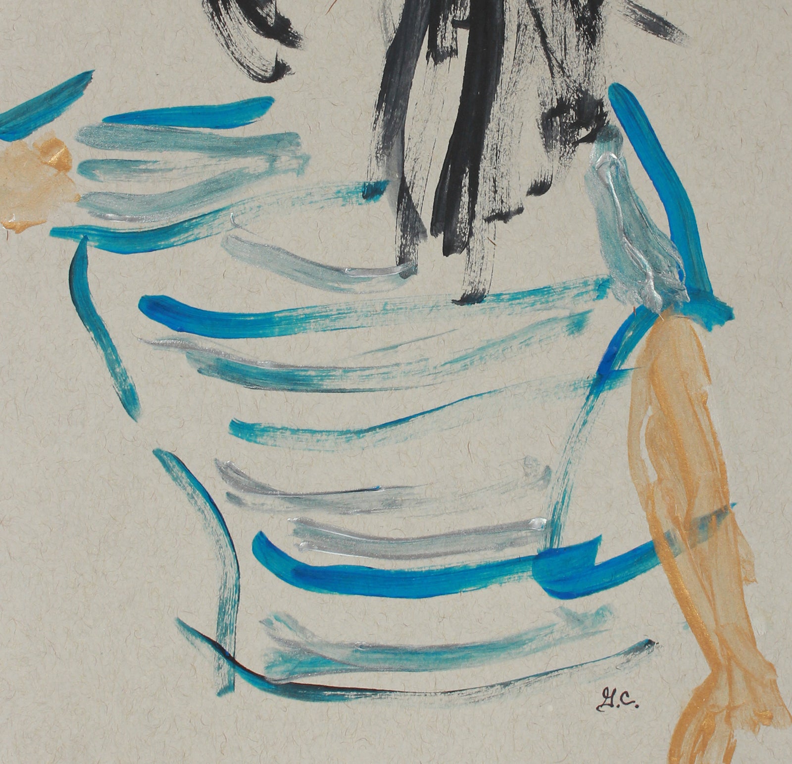 <i>Suzana Blue Stripes</i> <br>2018-19 Gauche on Paper <br><br>#A7447