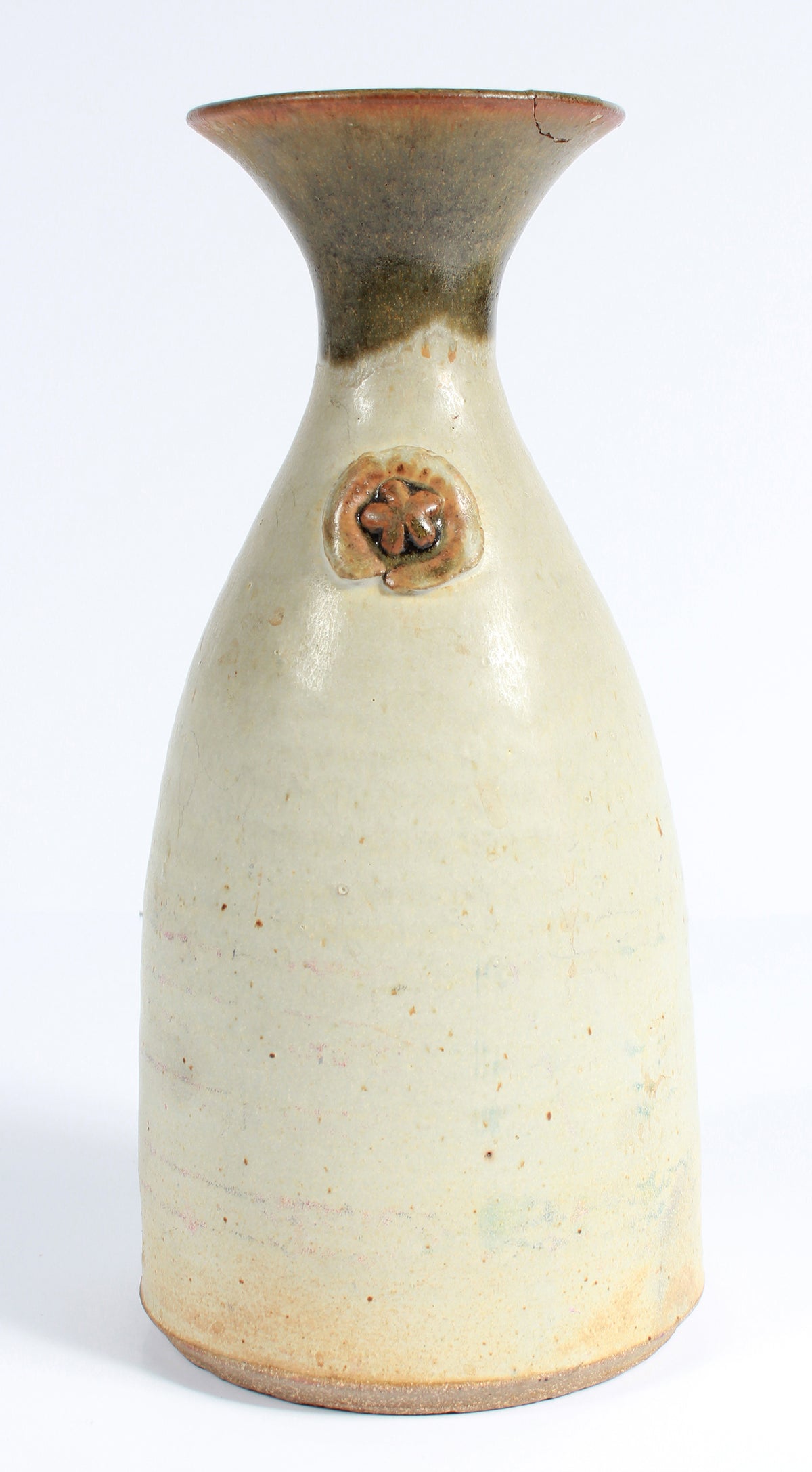 Cream-Colored Vase with Flower Detail &lt;br&gt;1973 Stone Ground Ceramic &lt;br&gt;&lt;br&gt;#A7516