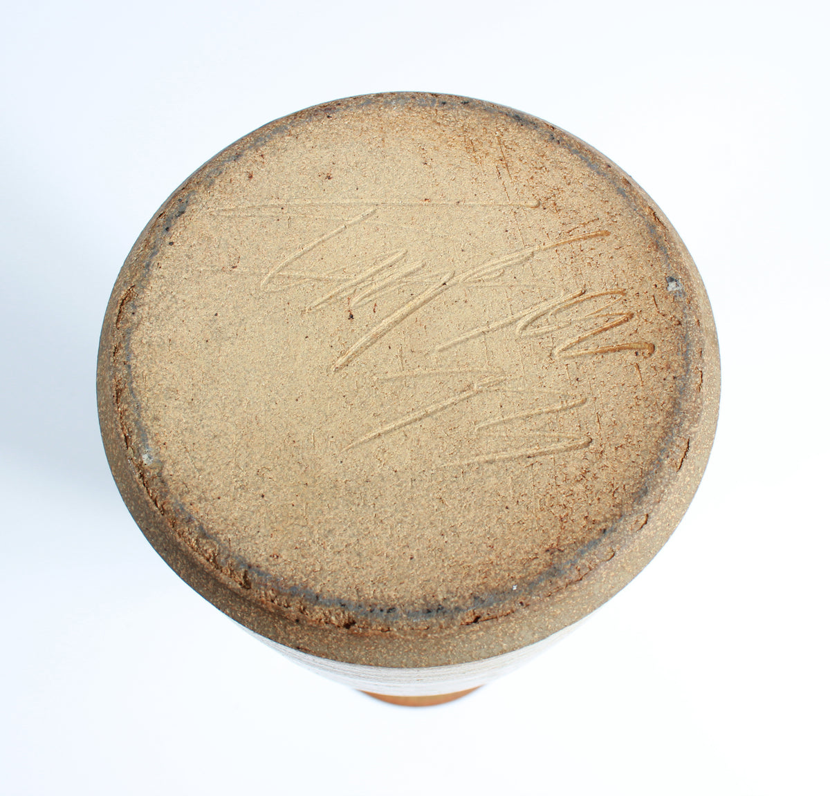 Cream-Colored Vase with Flower Detail <br>1973 Stone Ground Ceramic <br><br>#A7516