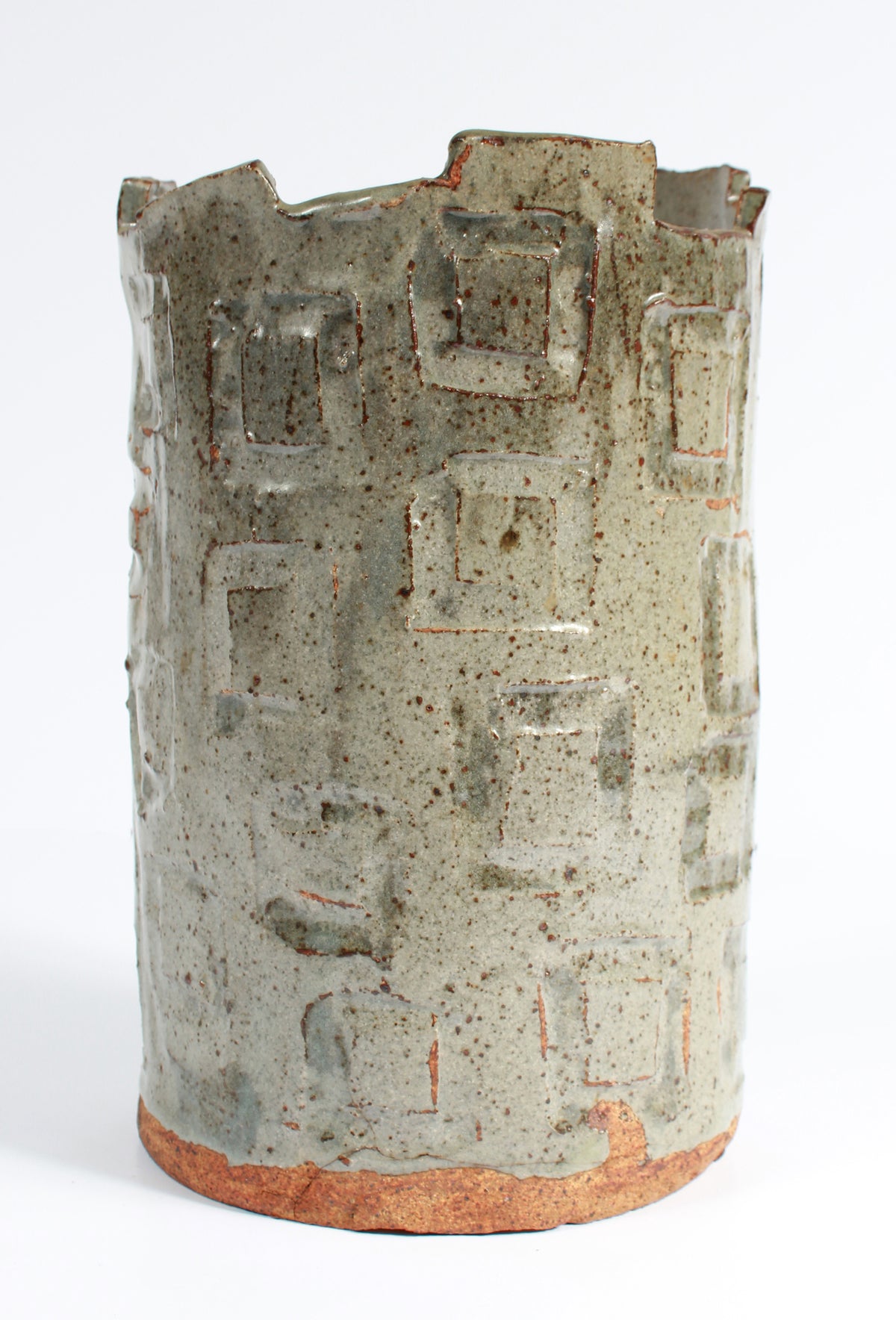Upright Vessel with Geometric Pattern &lt;br&gt;1987 Stone Ground Ceramic &lt;br&gt;&lt;br&gt;#A7532