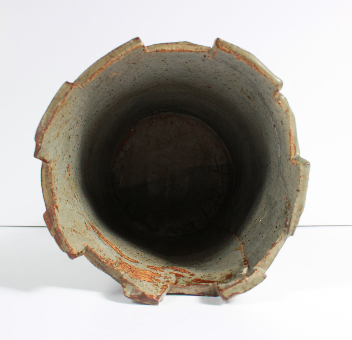 Upright Vessel with Geometric Pattern <br>1987 Stone Ground Ceramic <br><br>#A7532