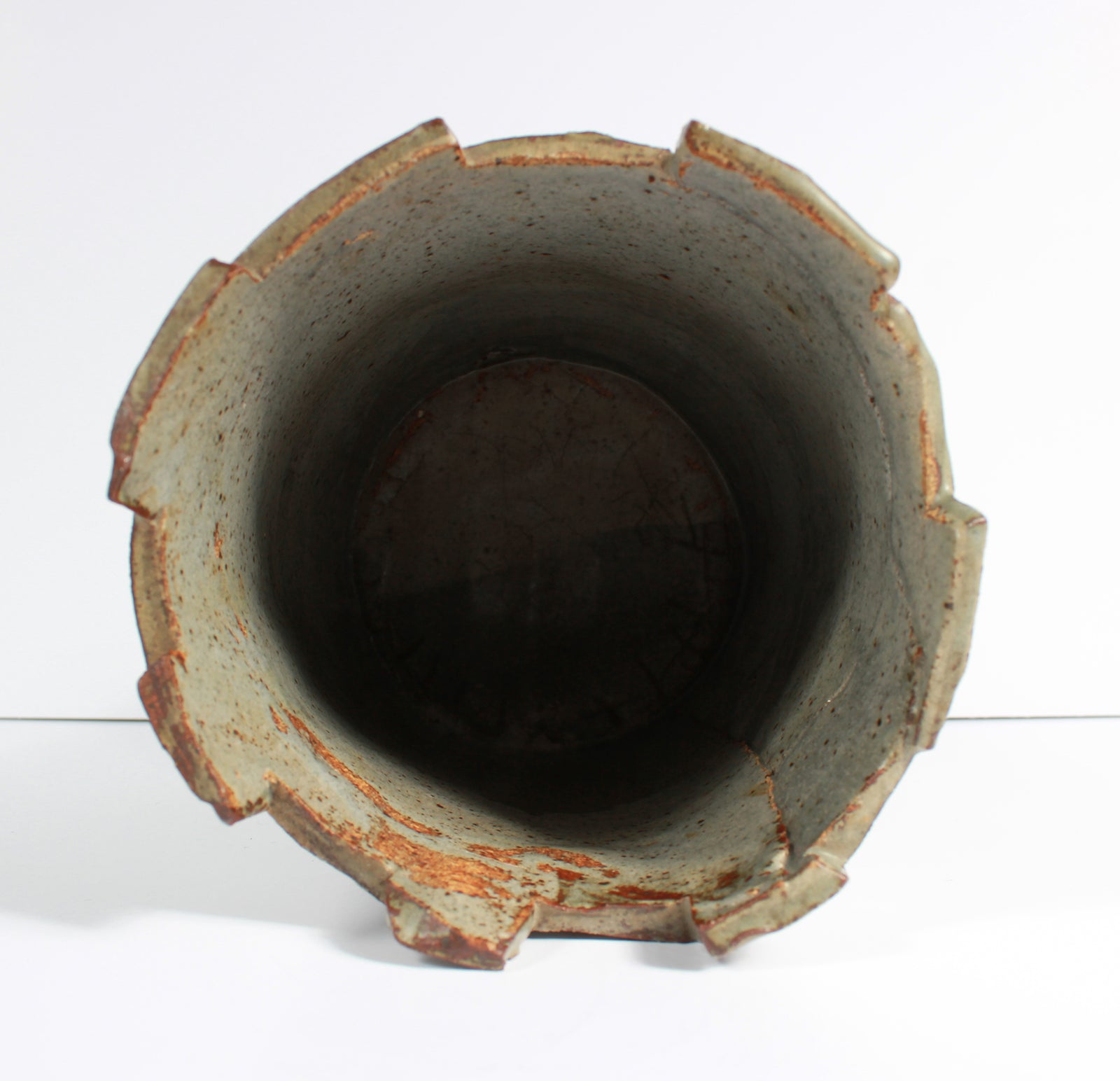 Upright Vessel with Geometric Pattern <br>1987 Stone Ground Ceramic <br><br>#A7532